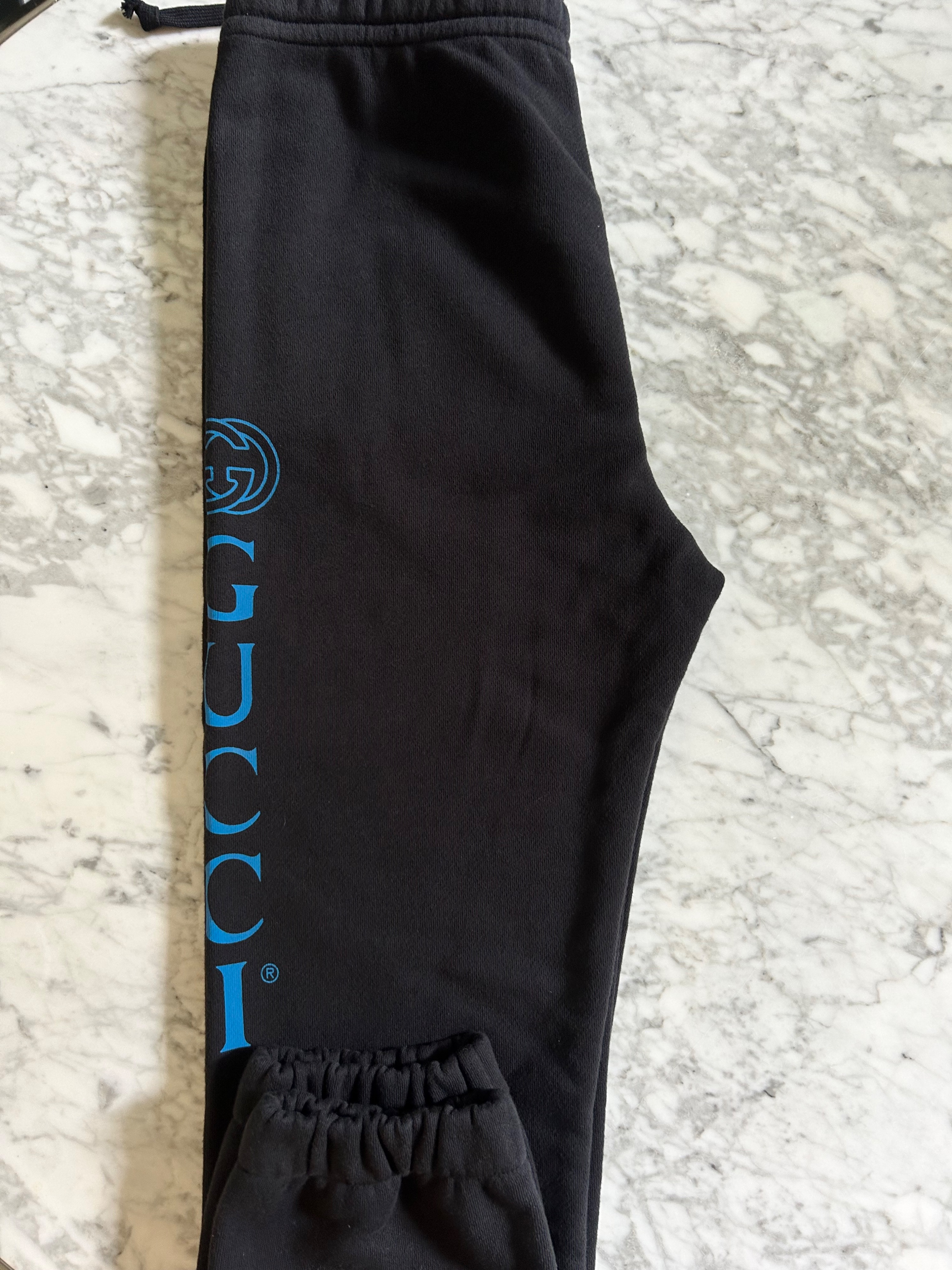 Men's Gucci Logo Printed Oversized Jogging Trousers Size L Black cotton