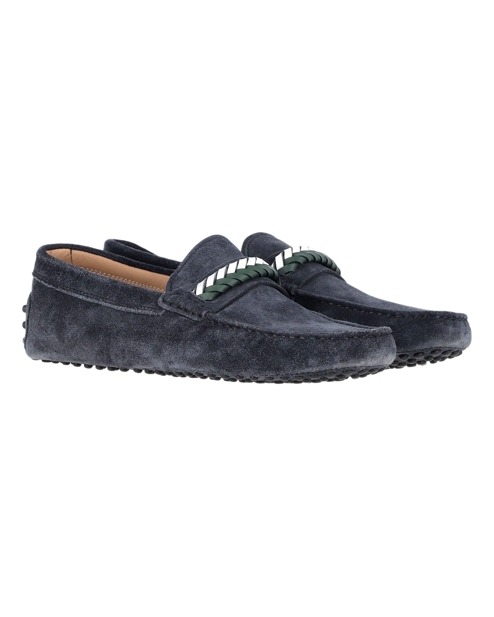 Men's Preowned Tod's Navy Suede Braided  Driving Loafers Size 395 navy blue