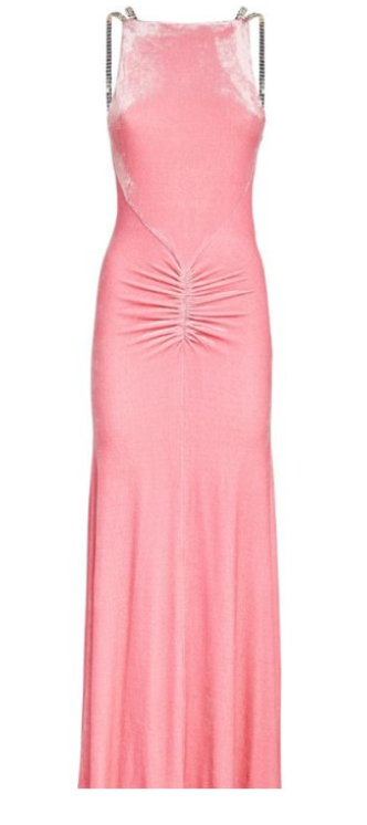 Paco Rabanne Pink Velvet Crystal Embellished Gown Size M viscose/polyamide/elastane