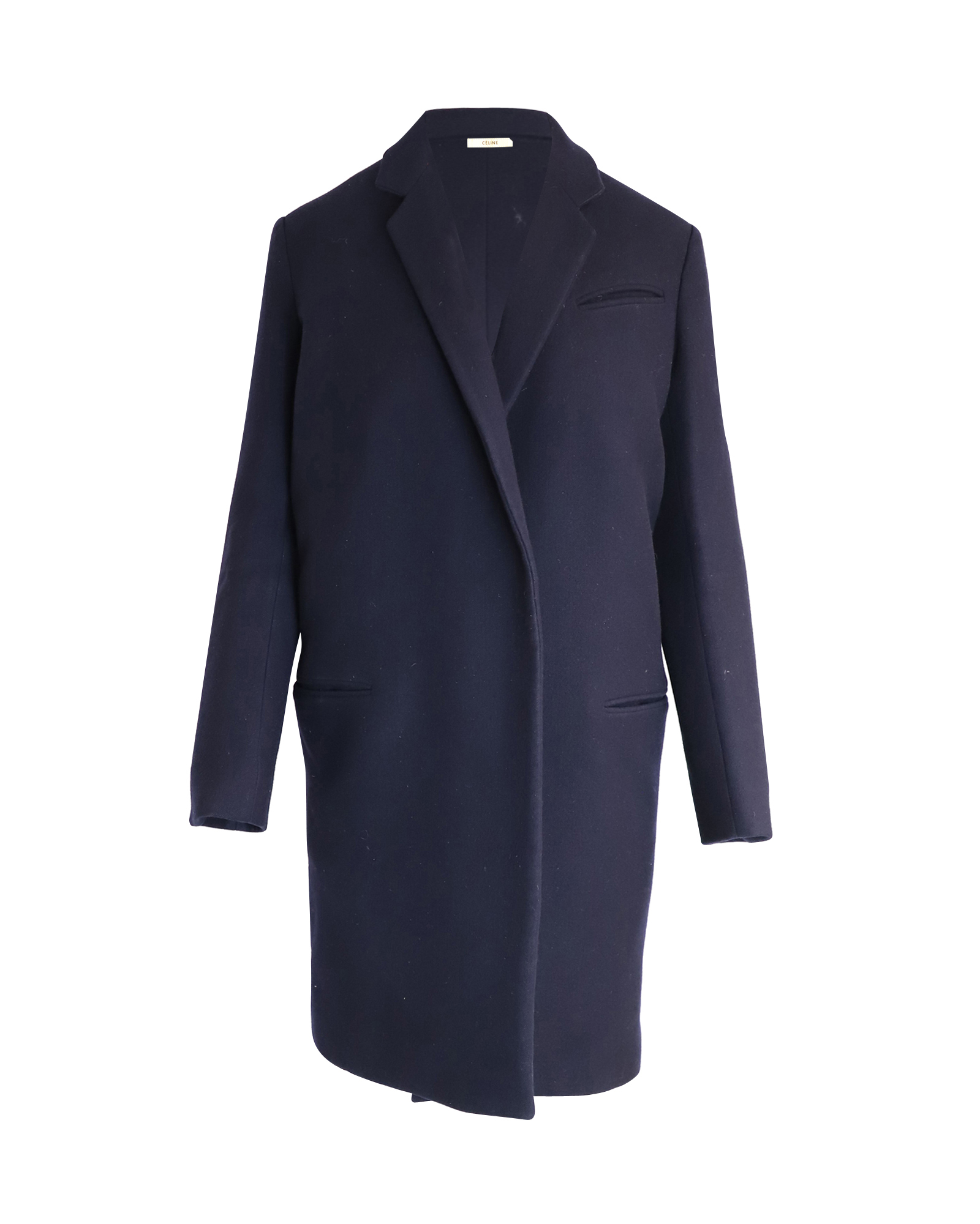 Preowned Celine Navy Single Breasted Wool Coat Size XXS navy blue