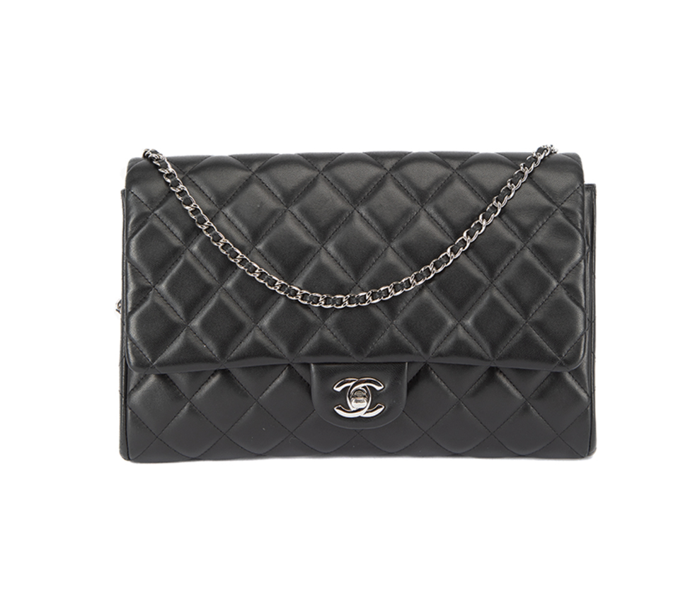 Preowned Chanel Lambskin Quilted CC Timeless Envelope Flap Bag Black leather