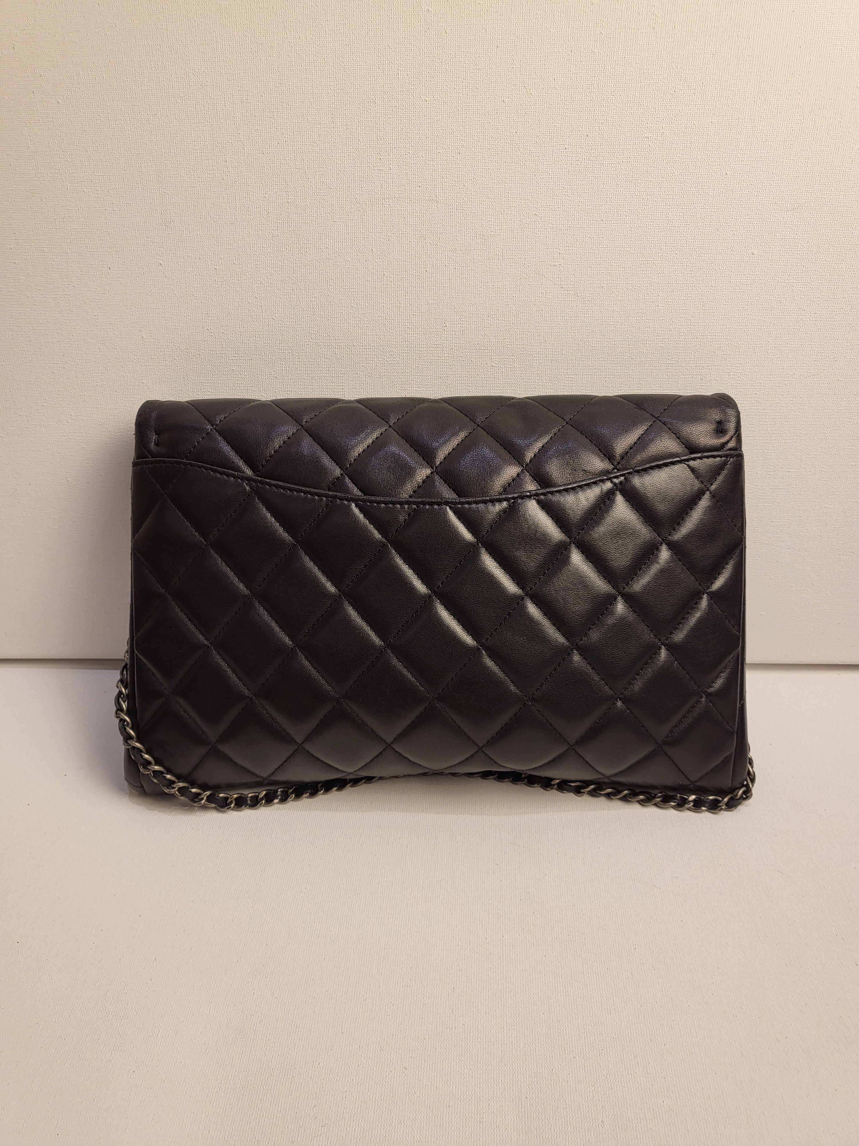 Preowned Chanel Lambskin Quilted CC Timeless Envelope Flap Bag Black leather