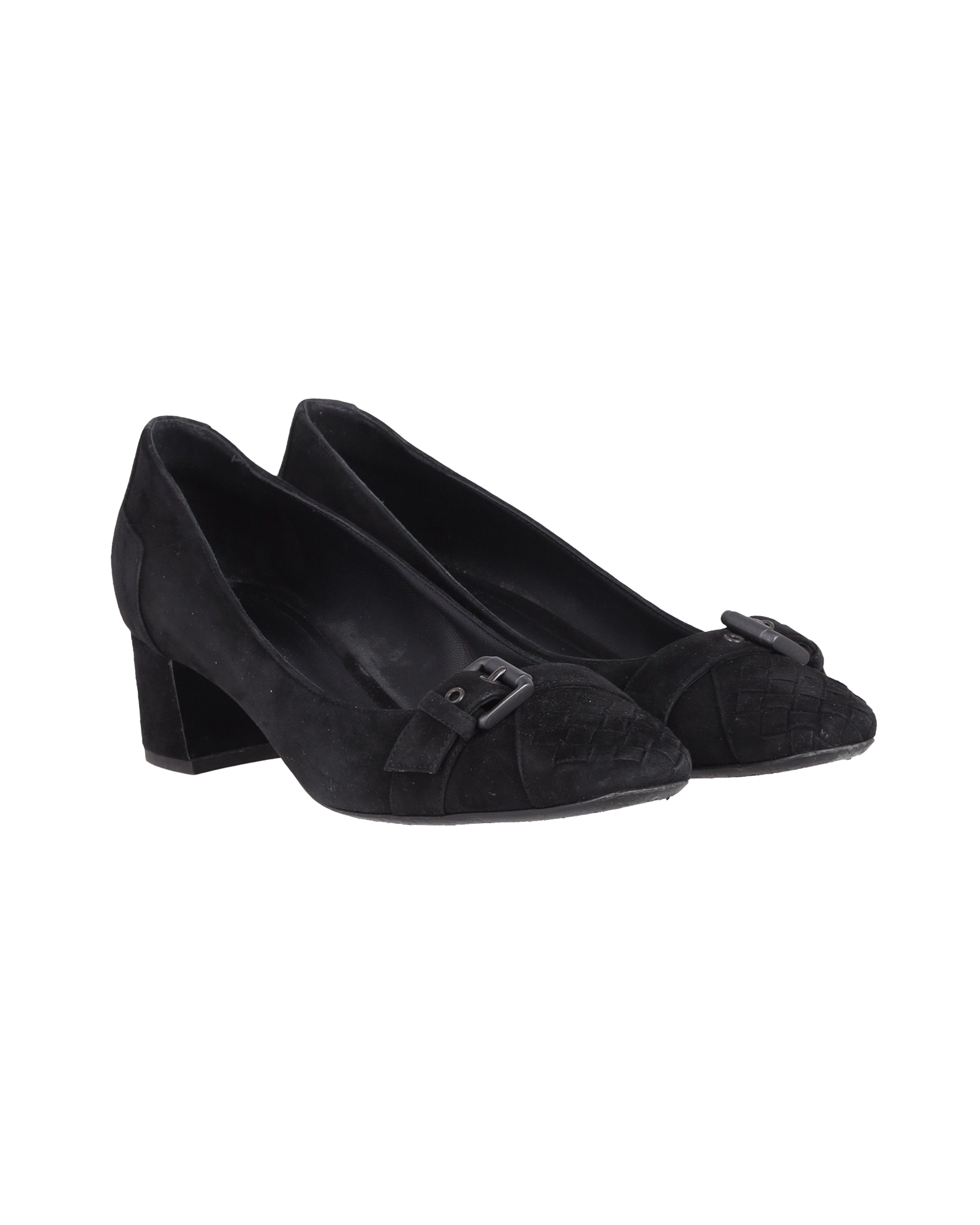 Bottega Veneta Black Suede Buckle-Toe Pumps Size 41