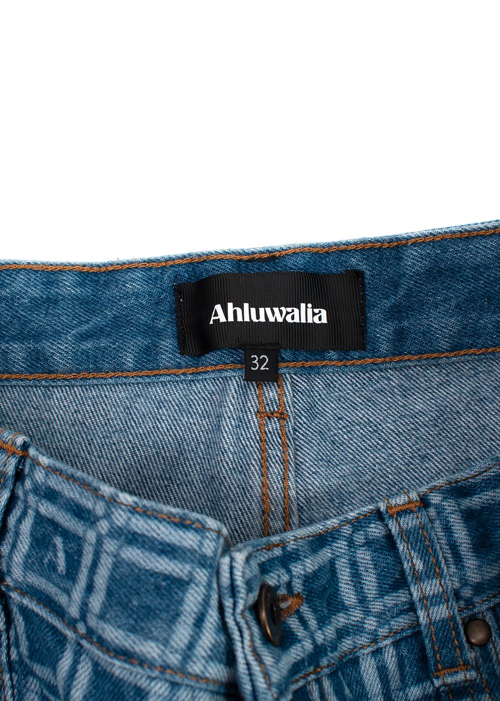 Men's Preowned Ahluwalia Priya Organic-Cotton Wide-Leg Jeans Size L Blue cotton