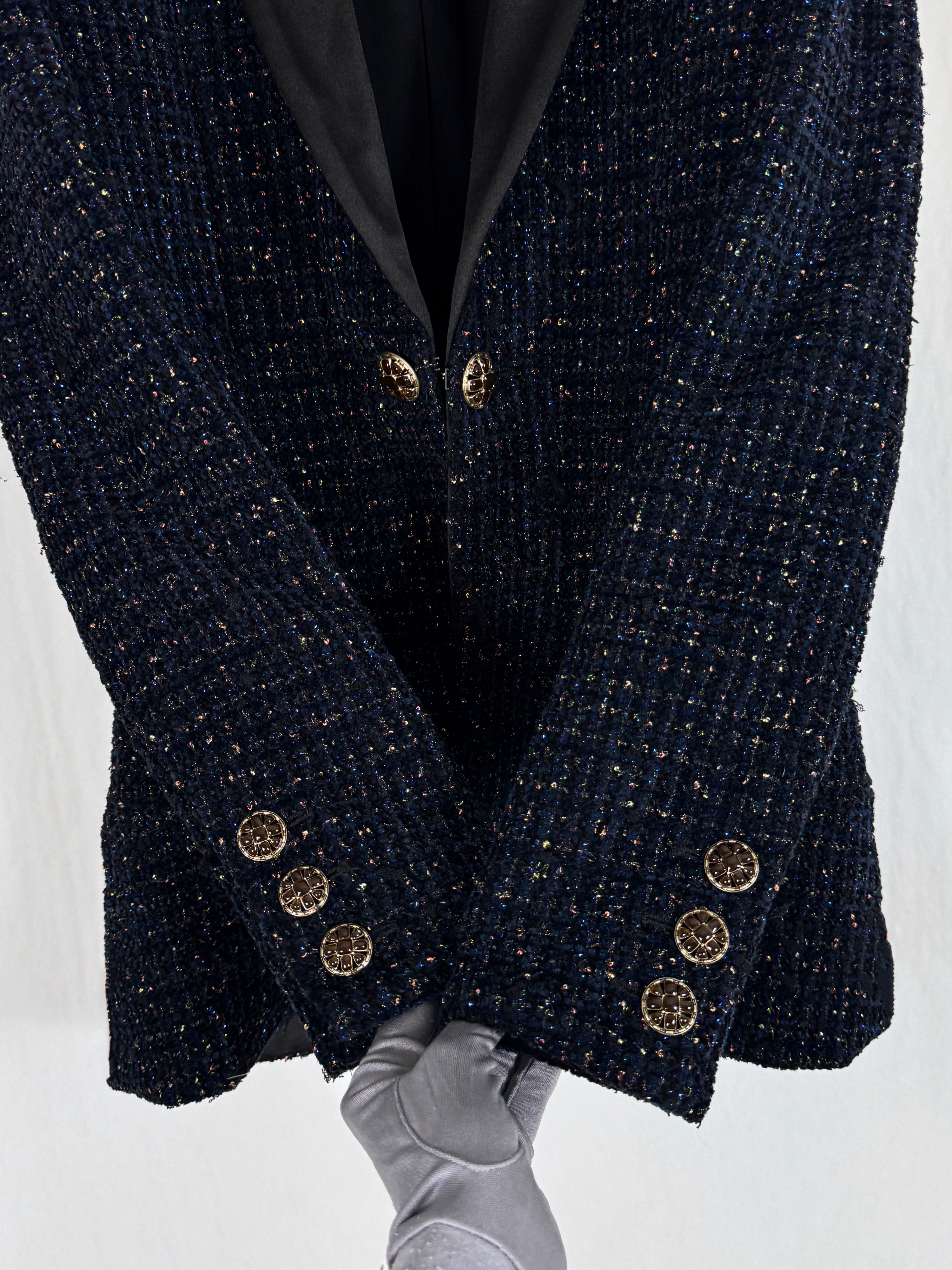 Chanel Shimmering Black Tweed Jacket Size S