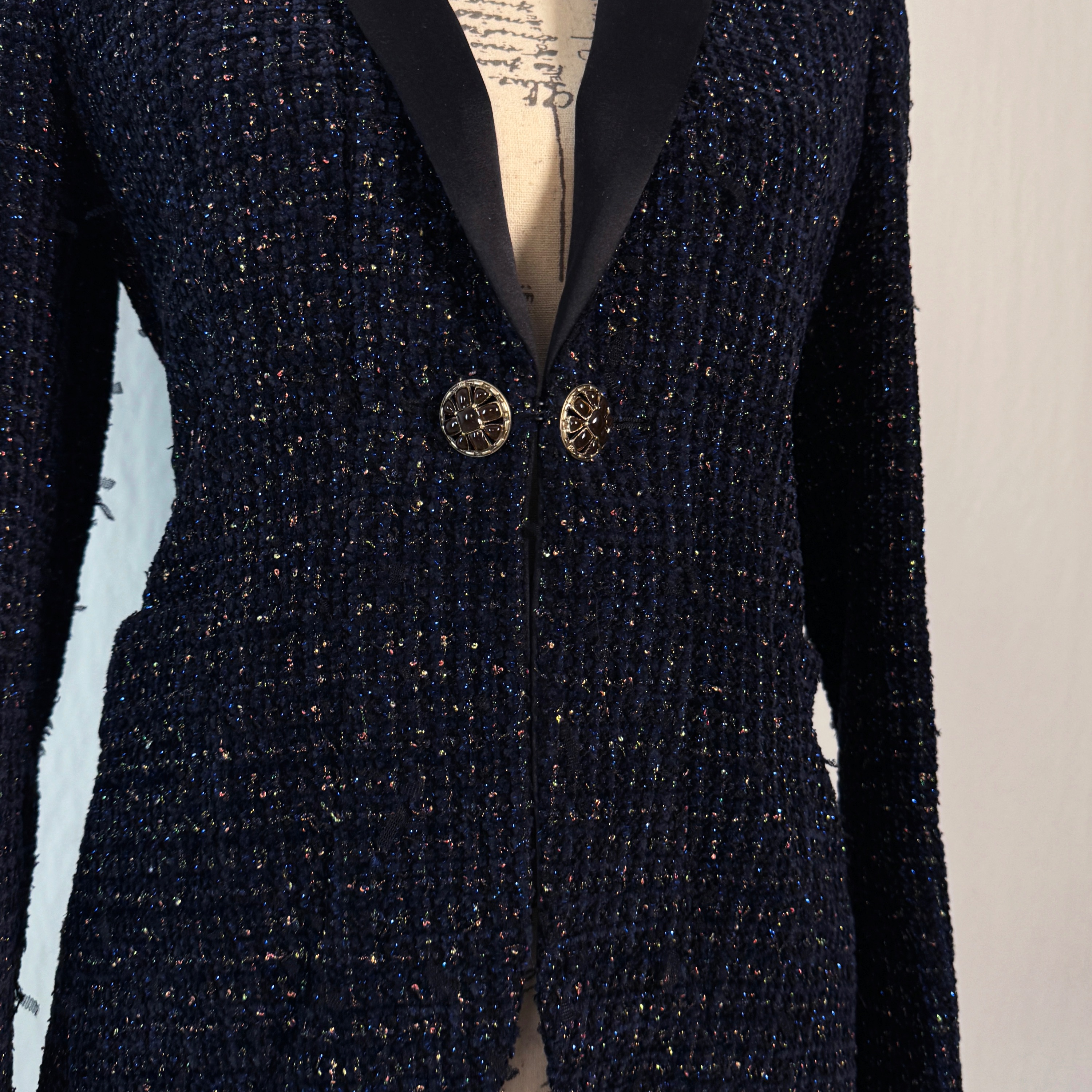 Chanel Shimmering Black Tweed Jacket Size S