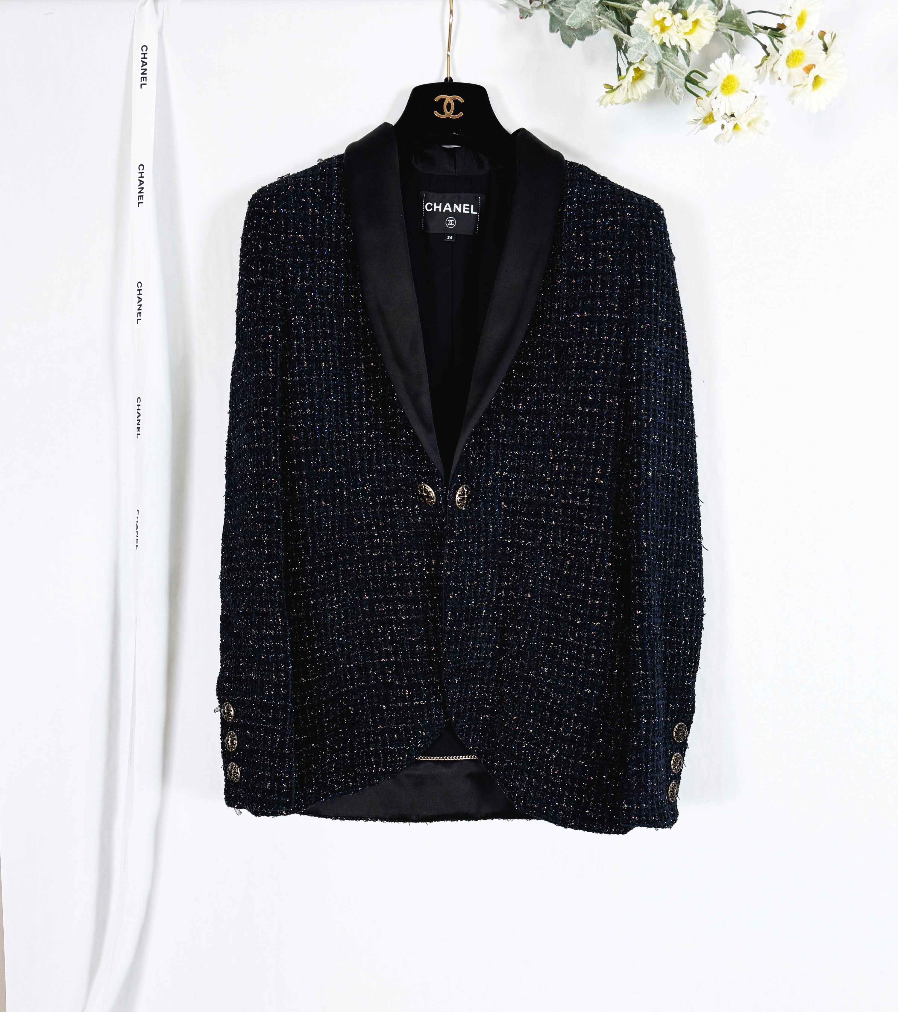 Chanel Shimmering Black Tweed Jacket Size S