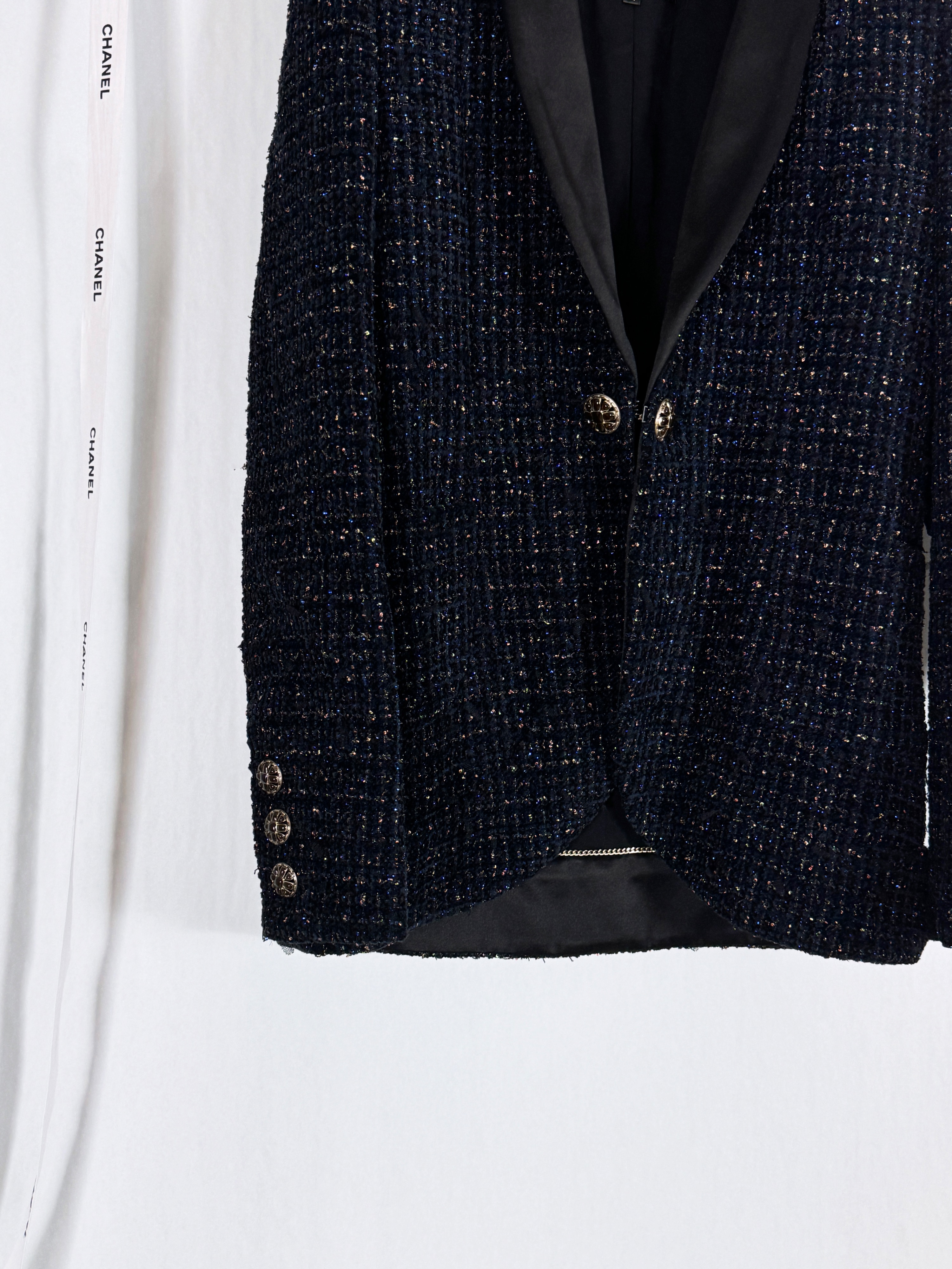 Chanel Shimmering Black Tweed Jacket Size S