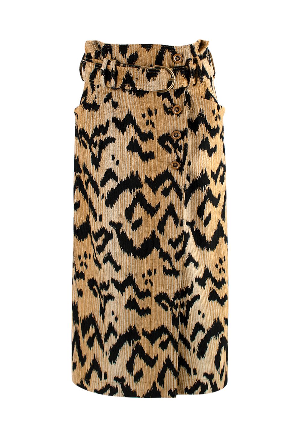 Ulla Johnson Sonia belted jaquard printed midi skirt Size S black and tan acrylic/polyester/viscose