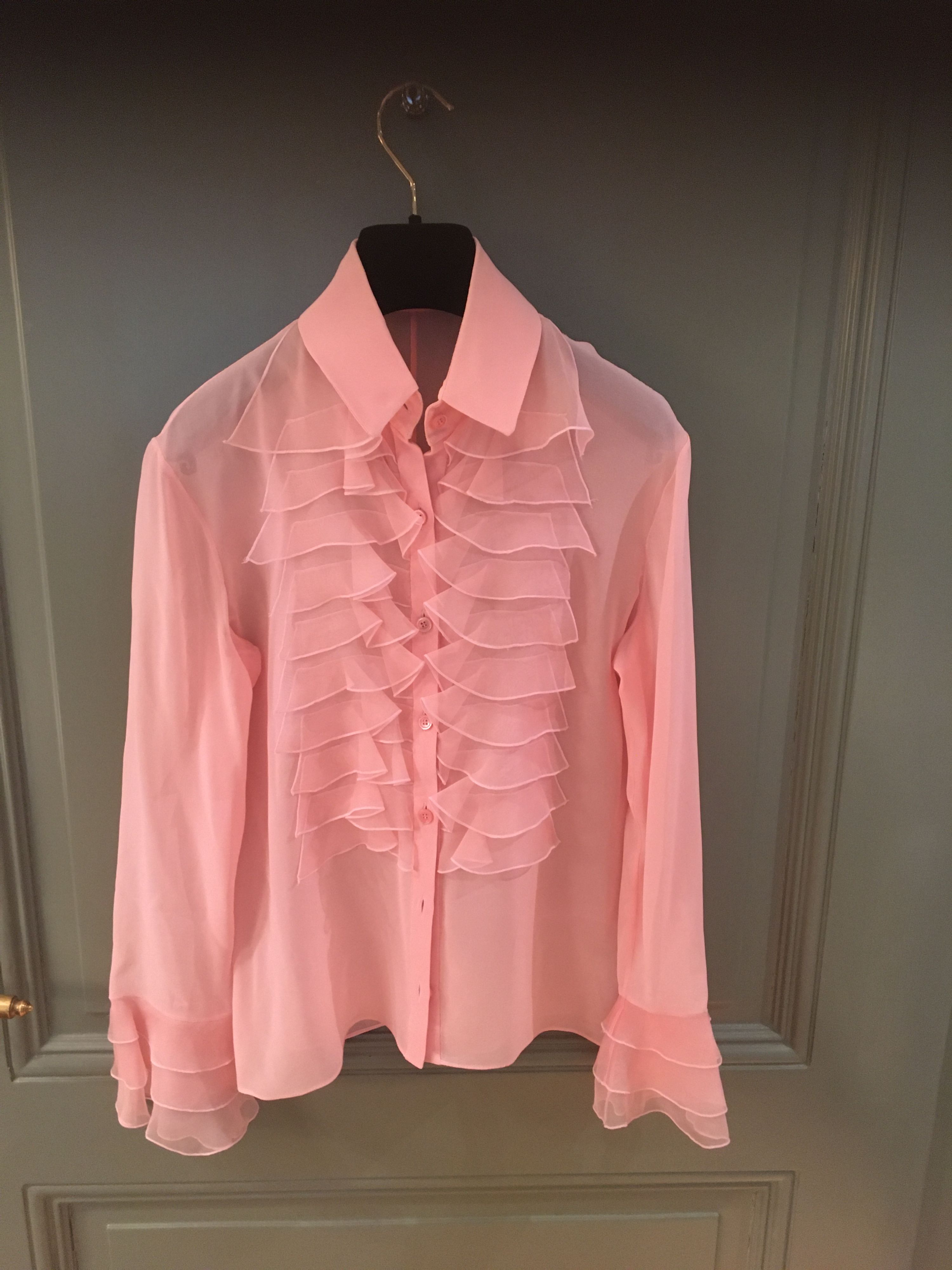 Valentino Vintage pink silk chiffon ruffled blouse Size S