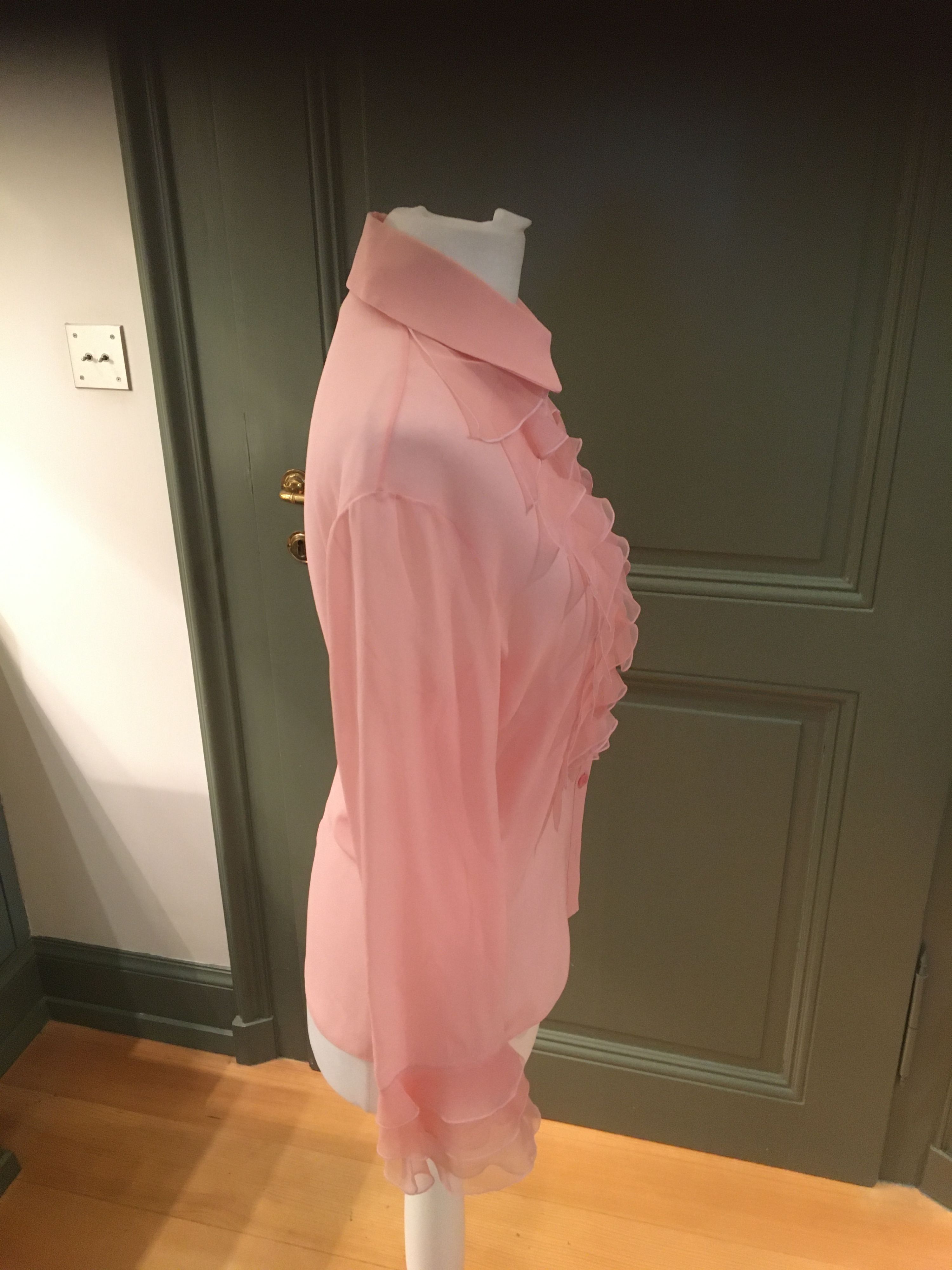 Valentino Vintage pink silk chiffon ruffled blouse Size S