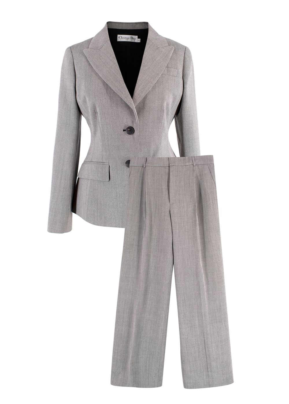 Dior Grey Structured Blazer and Wide Leg Trouser Suit Size XS