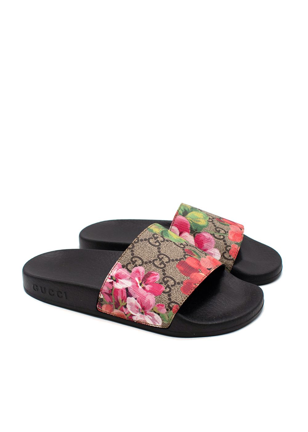 Gucci GG Blooms Supreme Floral Sliders pink/black uppers/canvas/soles