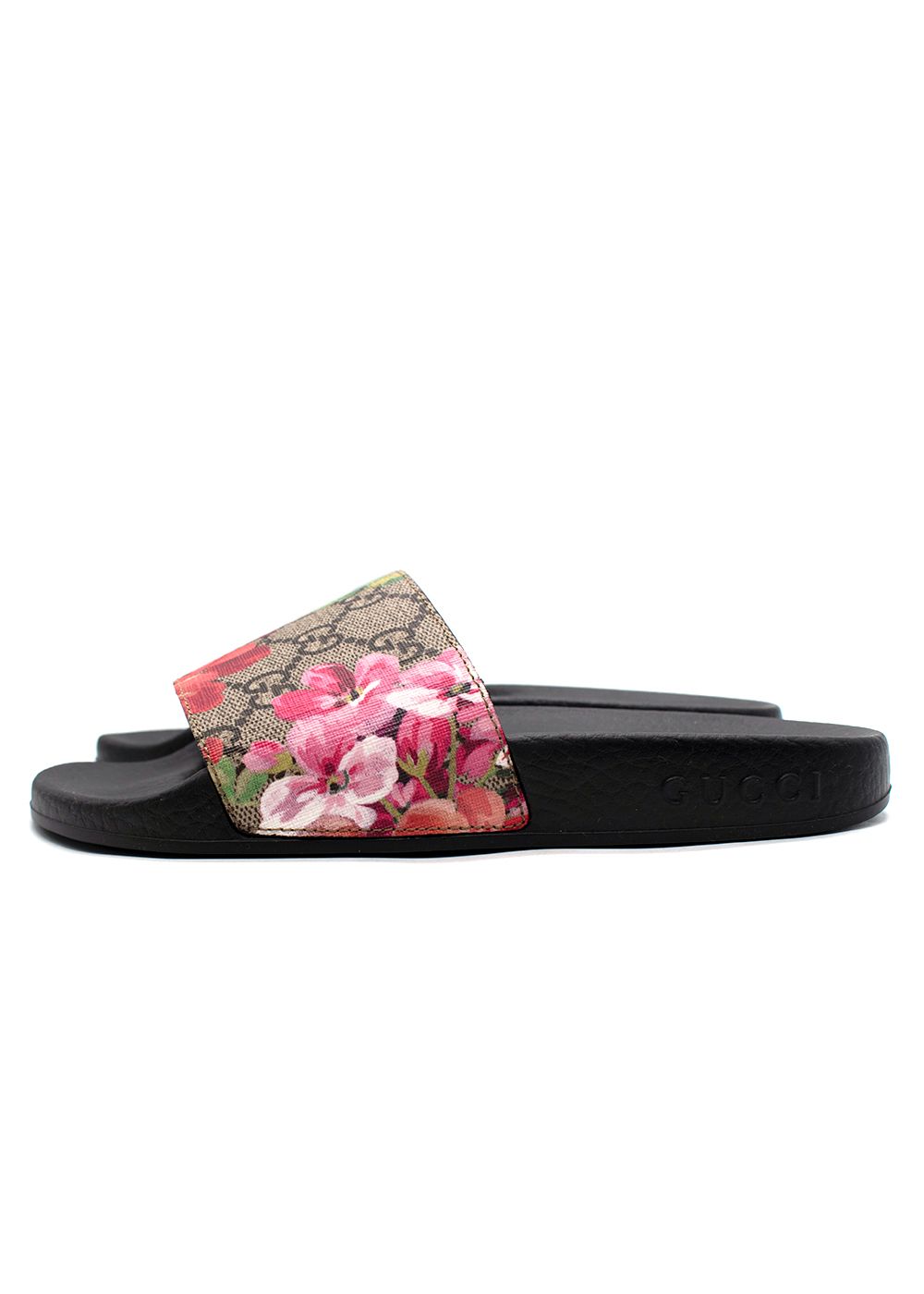 Gucci GG Blooms Supreme Floral Sliders pink/black uppers/canvas/soles