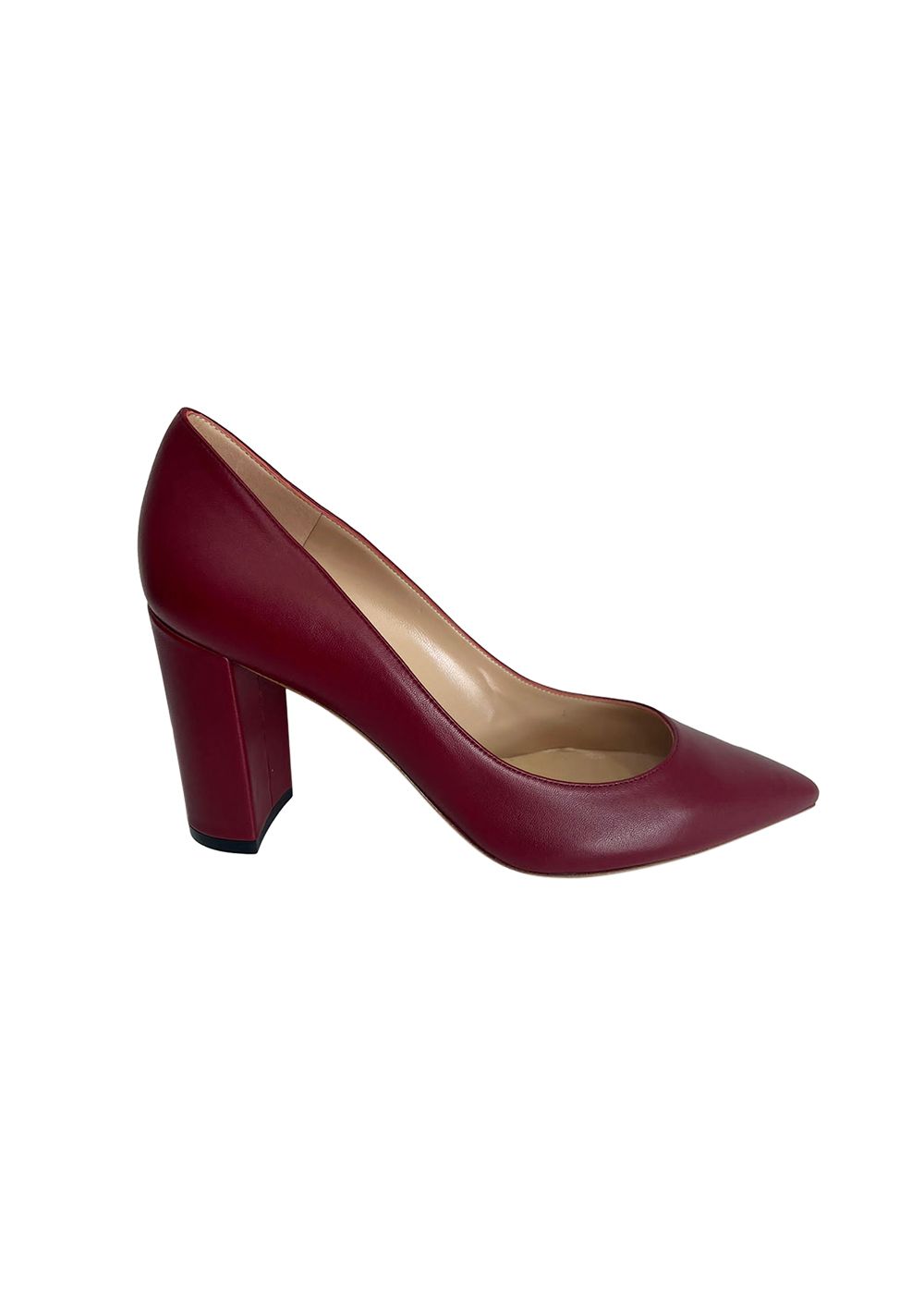 Gianvito Rossi Pointed Toe Block Heel Red Leather Pumps Size 37.5 bordeaux