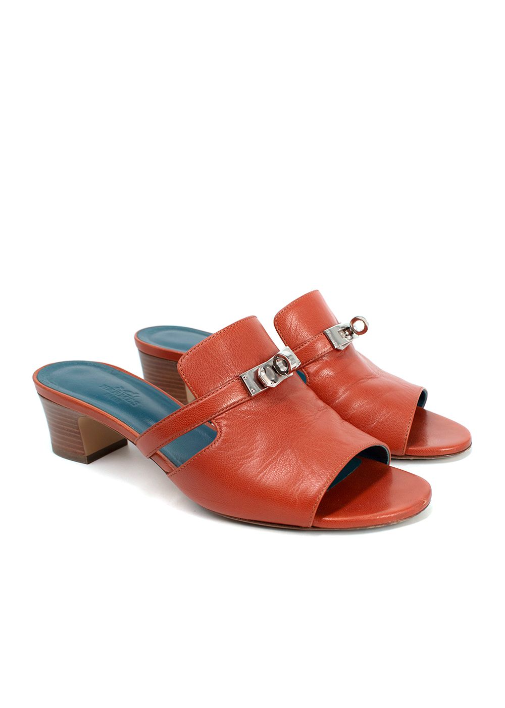 Hermes Burnt Orange Leather Kelly Lock Mules Size 385