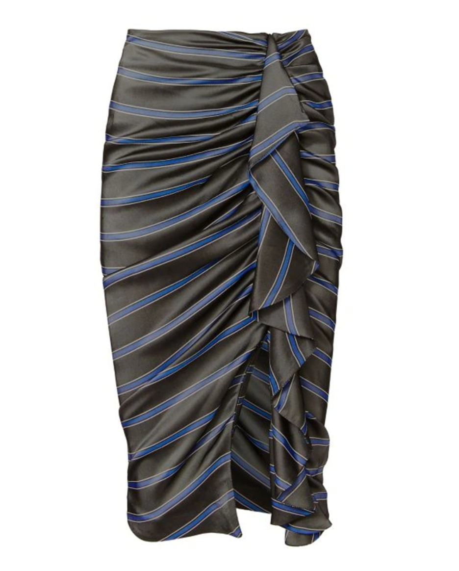 Veronica Beard Striped Midi Skirt Size XS Grey/Blue viscose