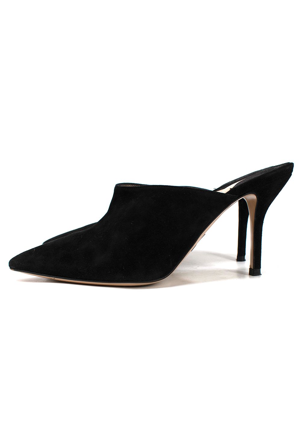 Preowned Paul Andrew Black Certosa Suede Mules Size 36