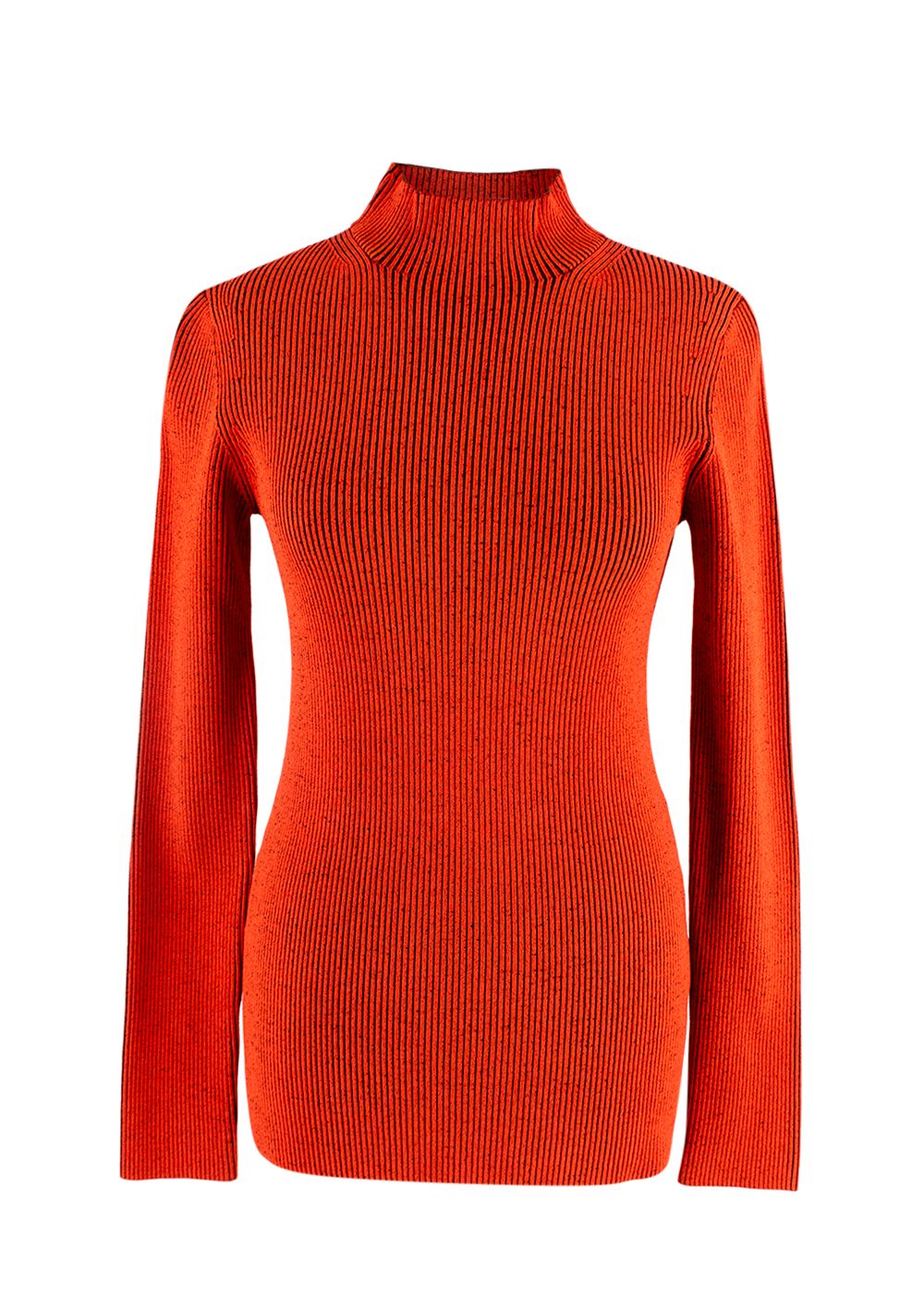 Proenza Orange Ribbed Knit High Neck Top Size M viscose