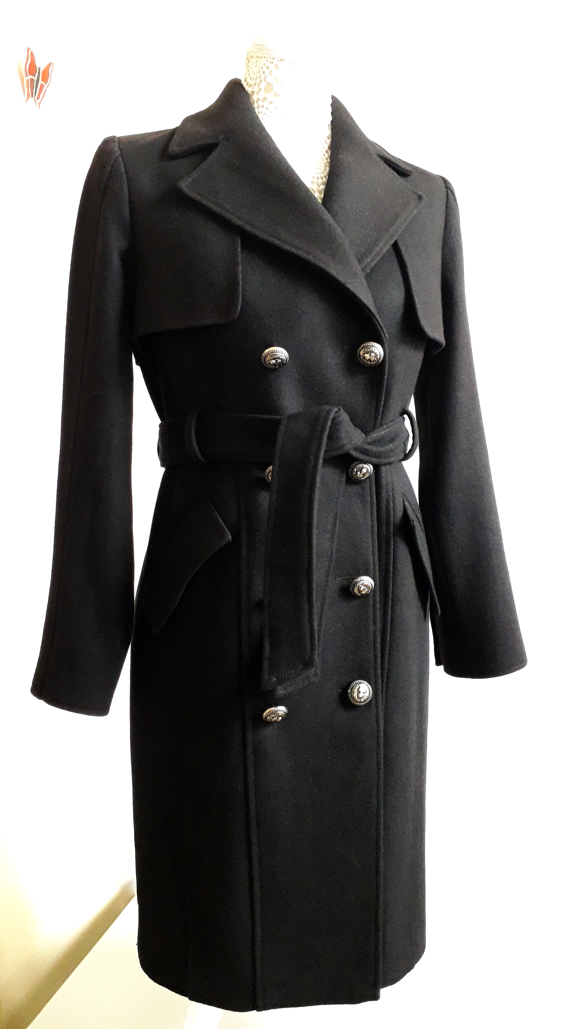 Balmain Black Double Breasted Cashmere Coat Size M cashmere/wool