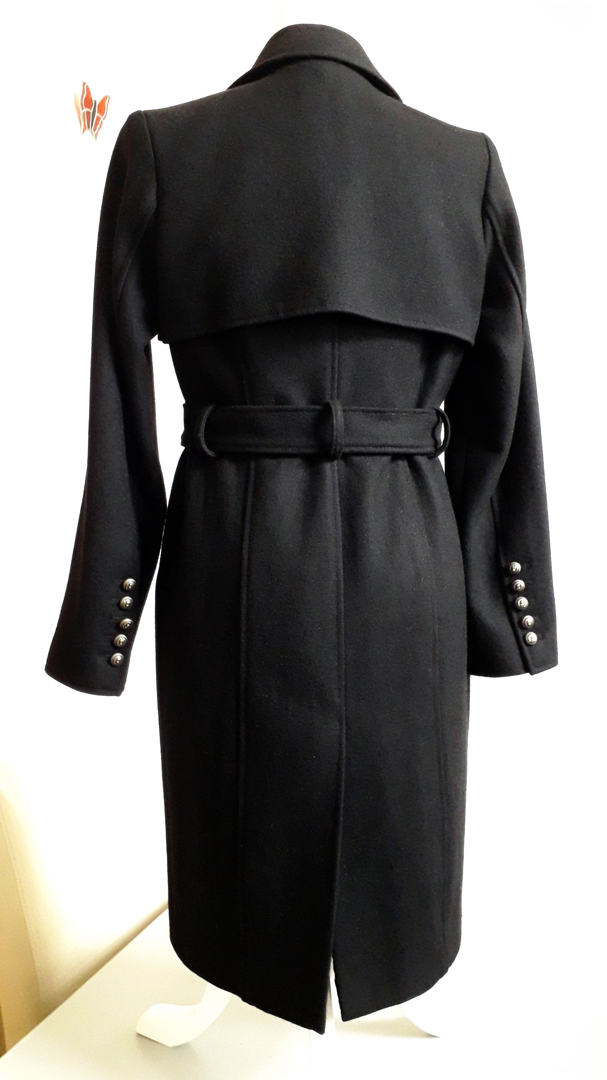 Balmain Black Double Breasted Cashmere Coat Size M cashmere/wool