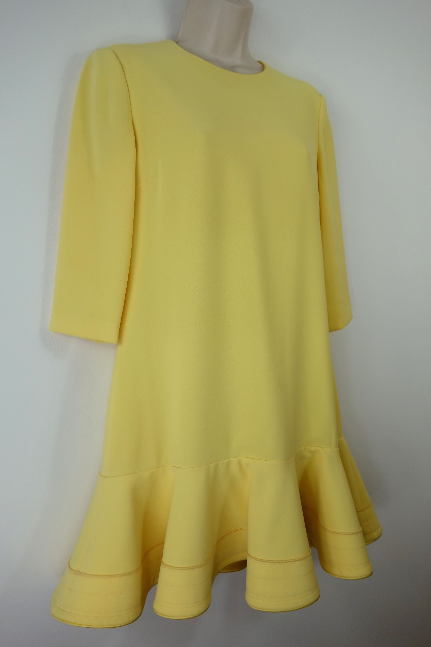 Preowned Victoria Victoria Beckham Yellow Ruffled Crepe Mini Dress Size S