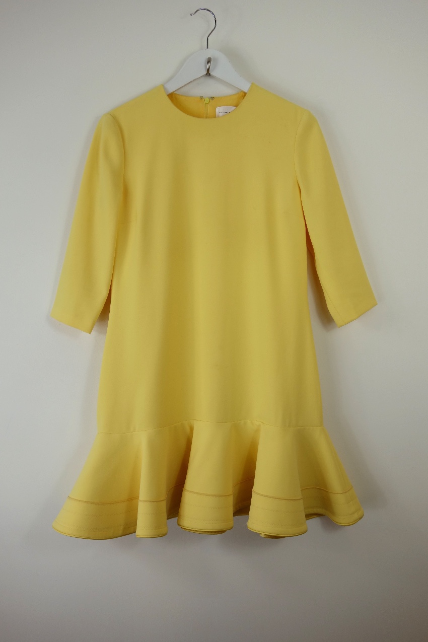 Preowned Victoria Victoria Beckham Yellow Ruffled Crepe Mini Dress Size S