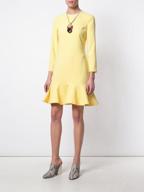 Preowned Victoria Victoria Beckham Yellow Ruffled Crepe Mini Dress Size S