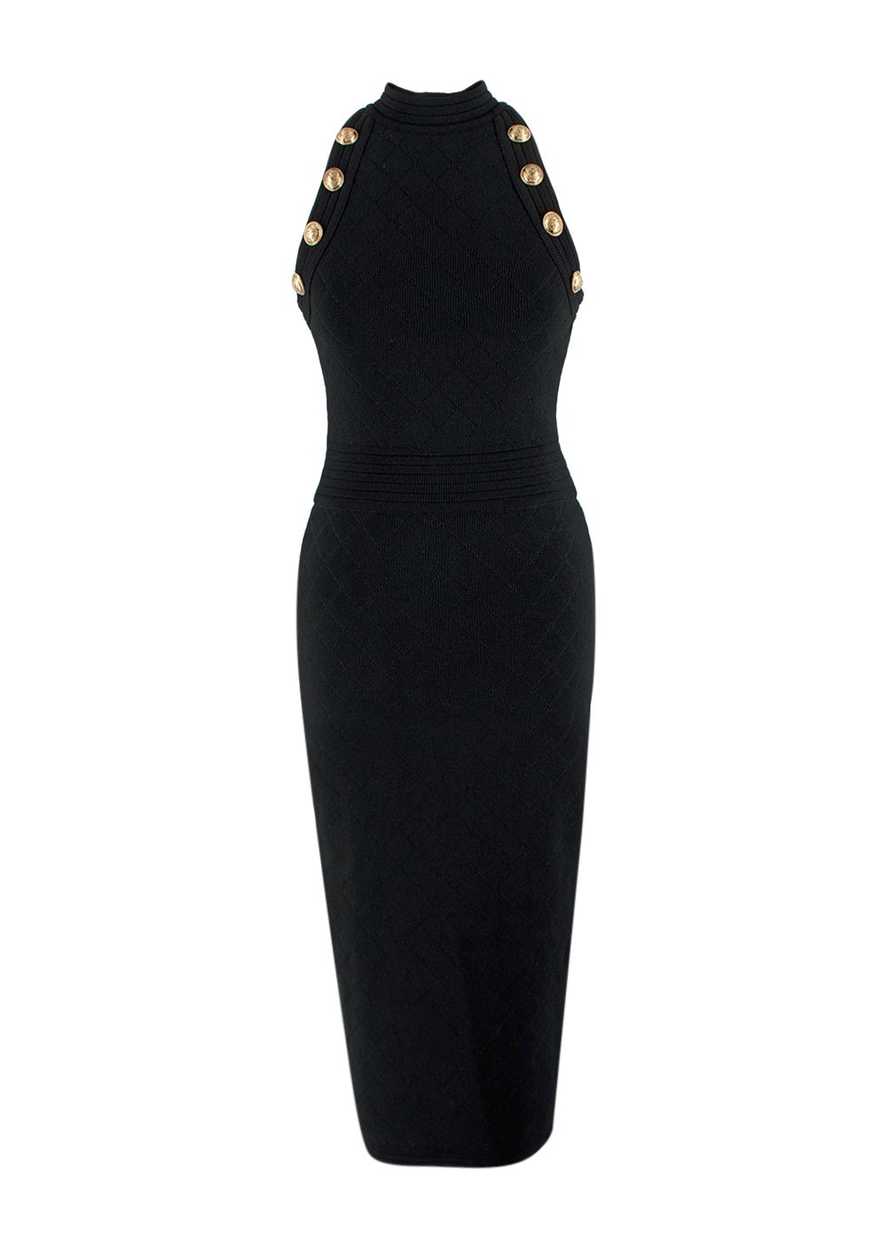 Balmain Black Button-Embellished Knit Midi Dress Size XXS polyester