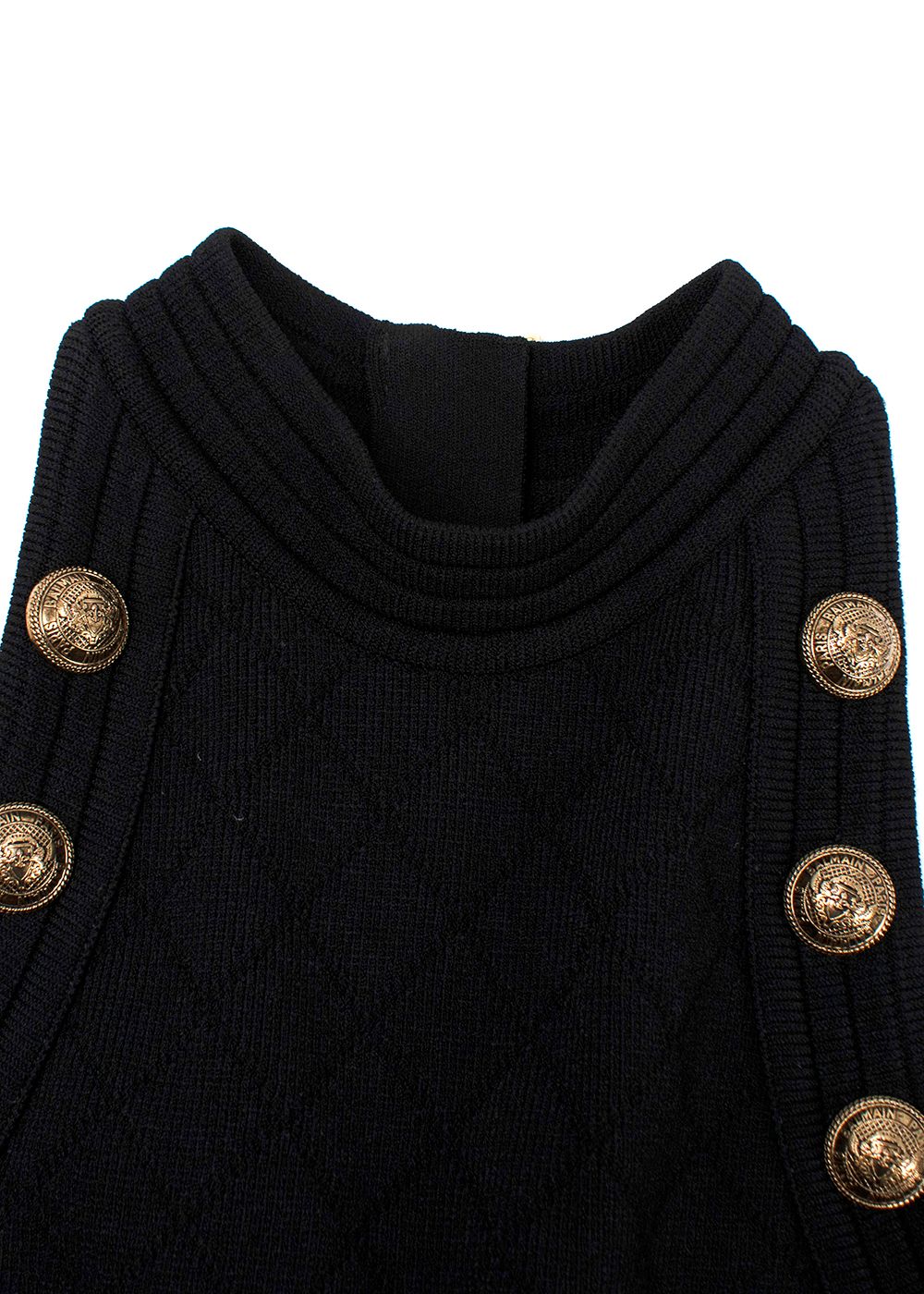 Balmain Black Button-Embellished Knit Midi Dress Size XXS polyester