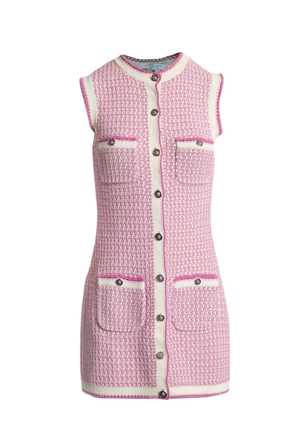 Chanel Pink Multi Pocket Knitted Dress Size S ecru pink cotton