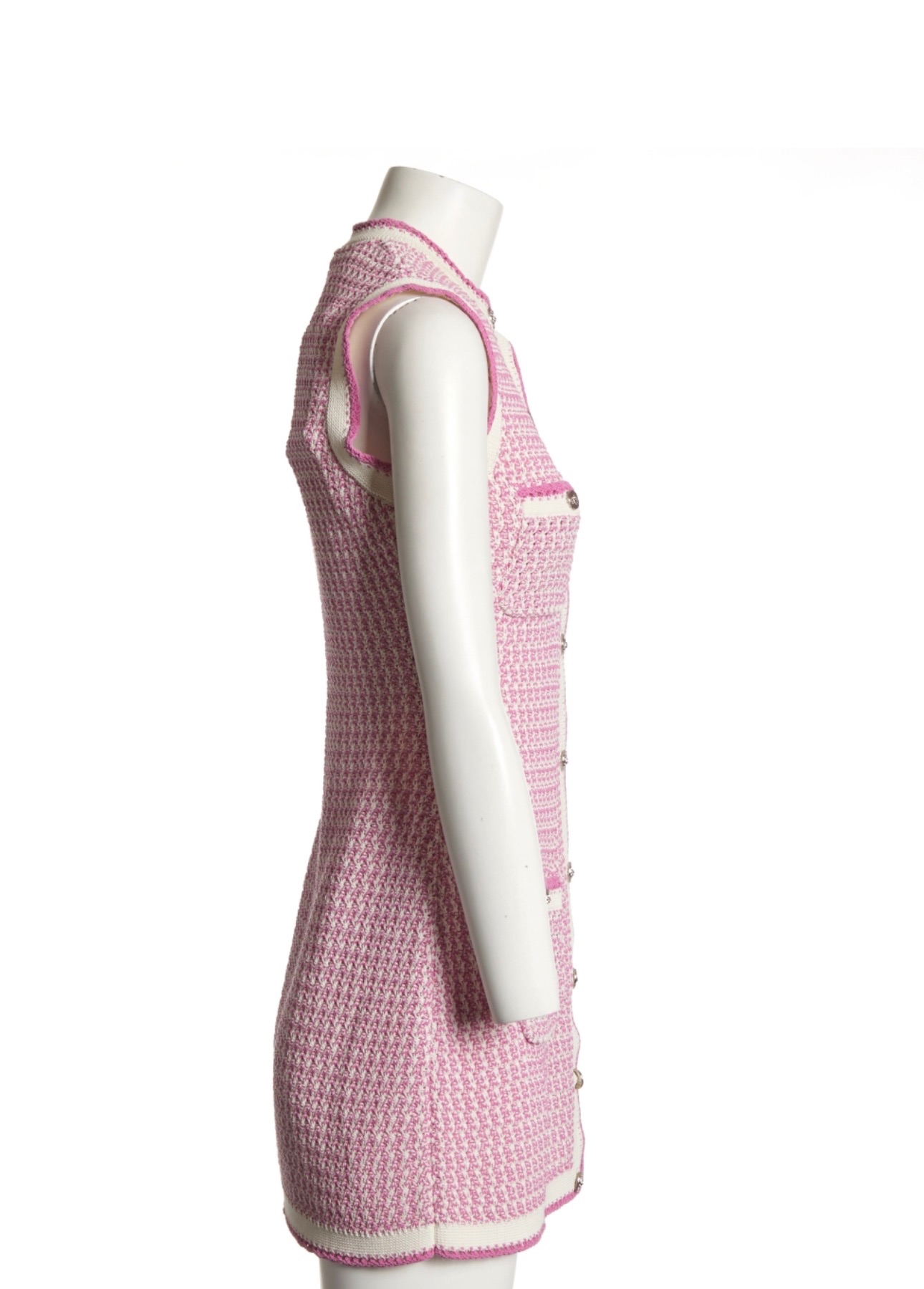 Chanel Pink Multi Pocket Knitted Dress Size S ecru pink cotton