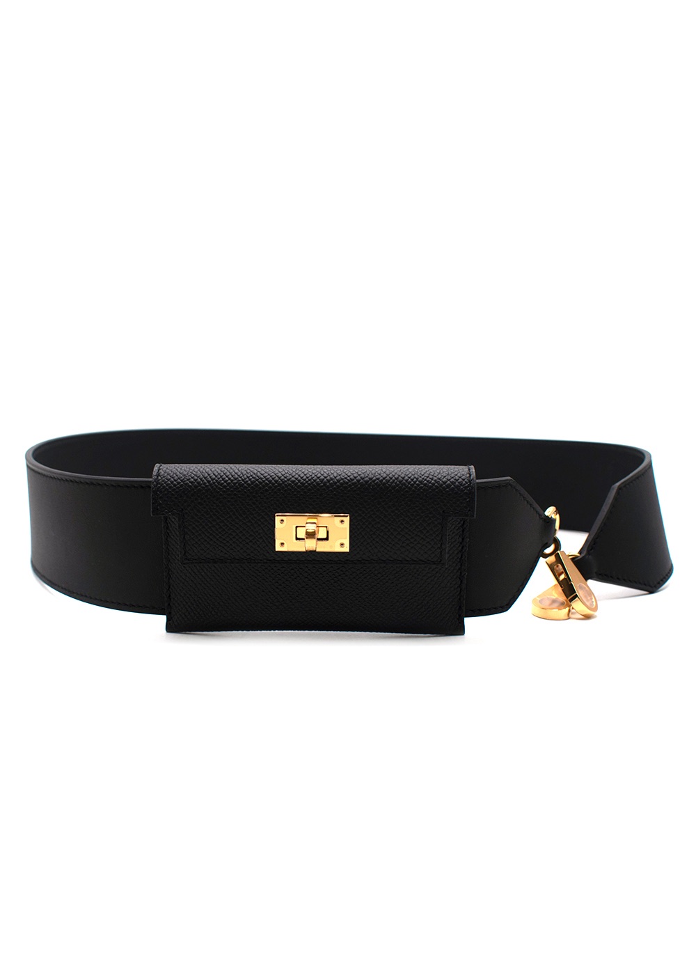 Hermes Black Kelly Pocket Bag Strap with Gold Hardware leather