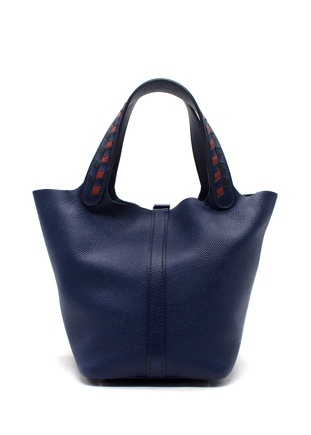 Preowned Hermes Bleu Indigo PM Epsom Leather Tressage De Cuir Picotin Blue