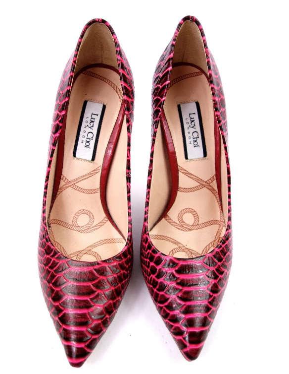 Preowned Lucy Choi Neon Snake Print Pumps Size 38 Pink leather