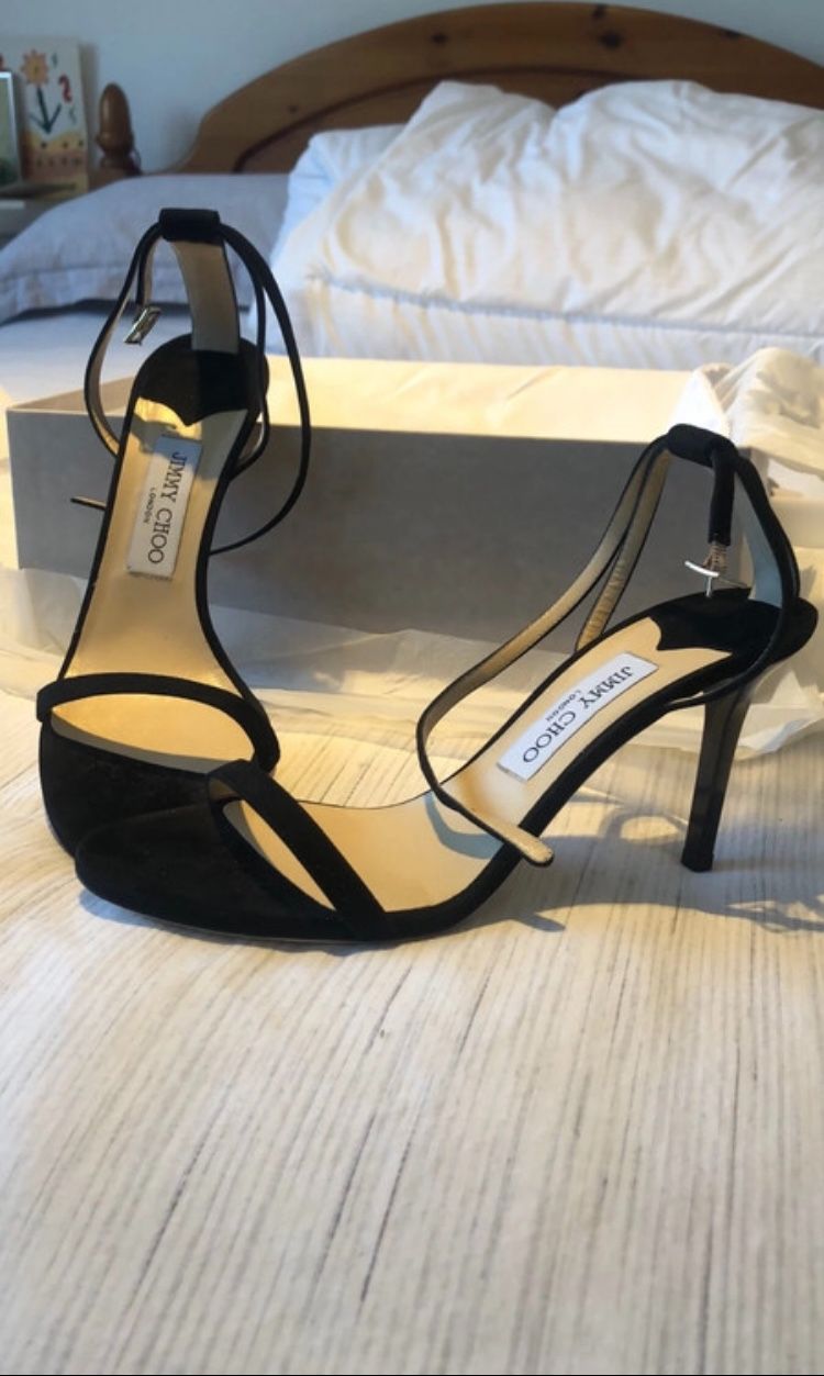 Jimmy Choo Black Suede Minny 85 Sandals Size 39 sued