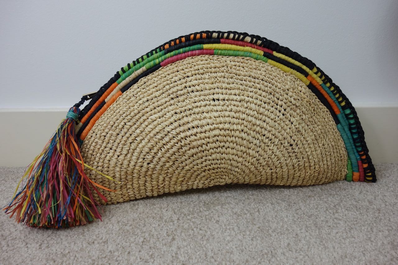 Aranaz Embroidered Straw Half Moon Clutch Size L