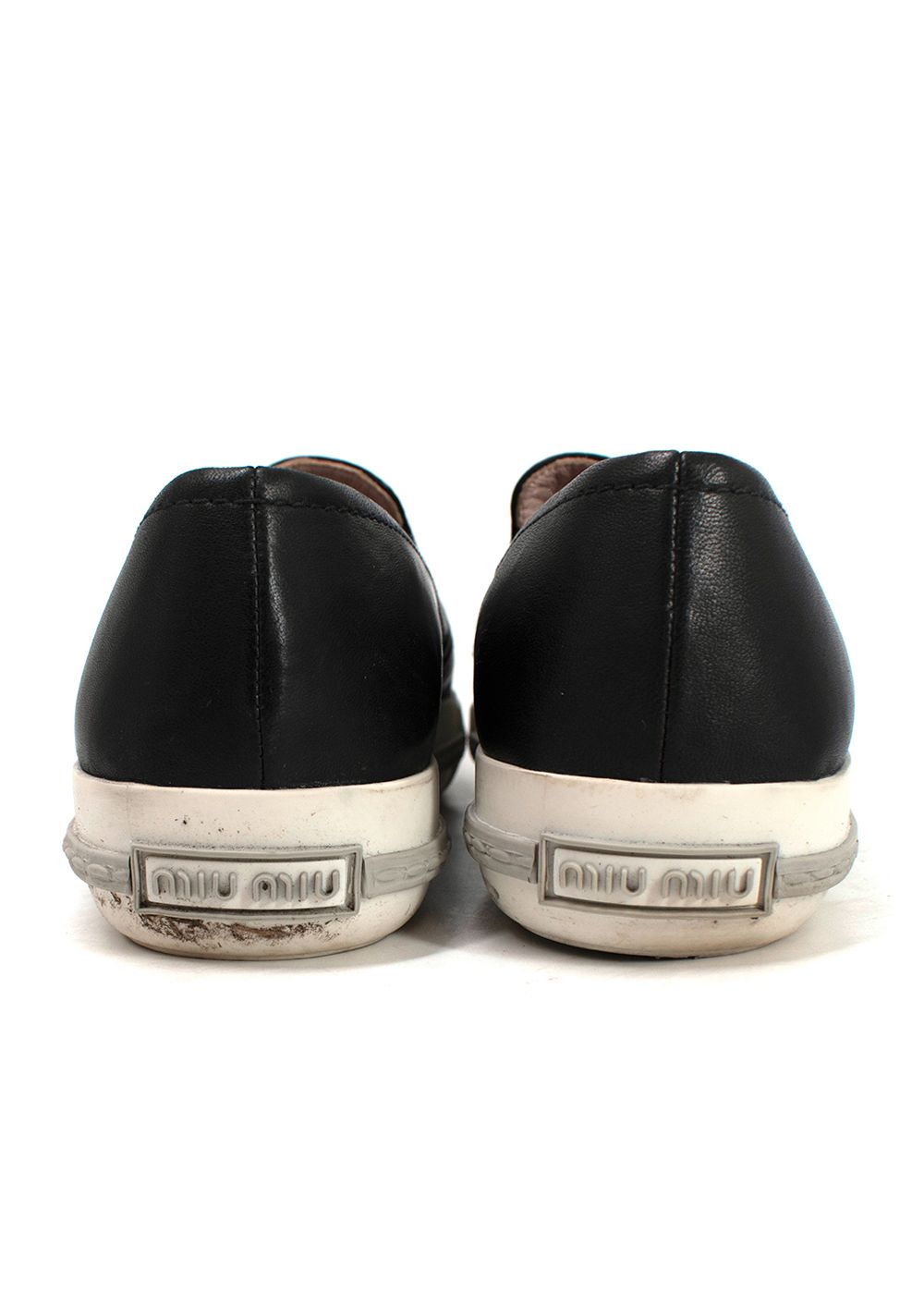 Preowned Miu Miu Black Leather Slip on Sneakers with Metal Toe Cap Size 37 black silver