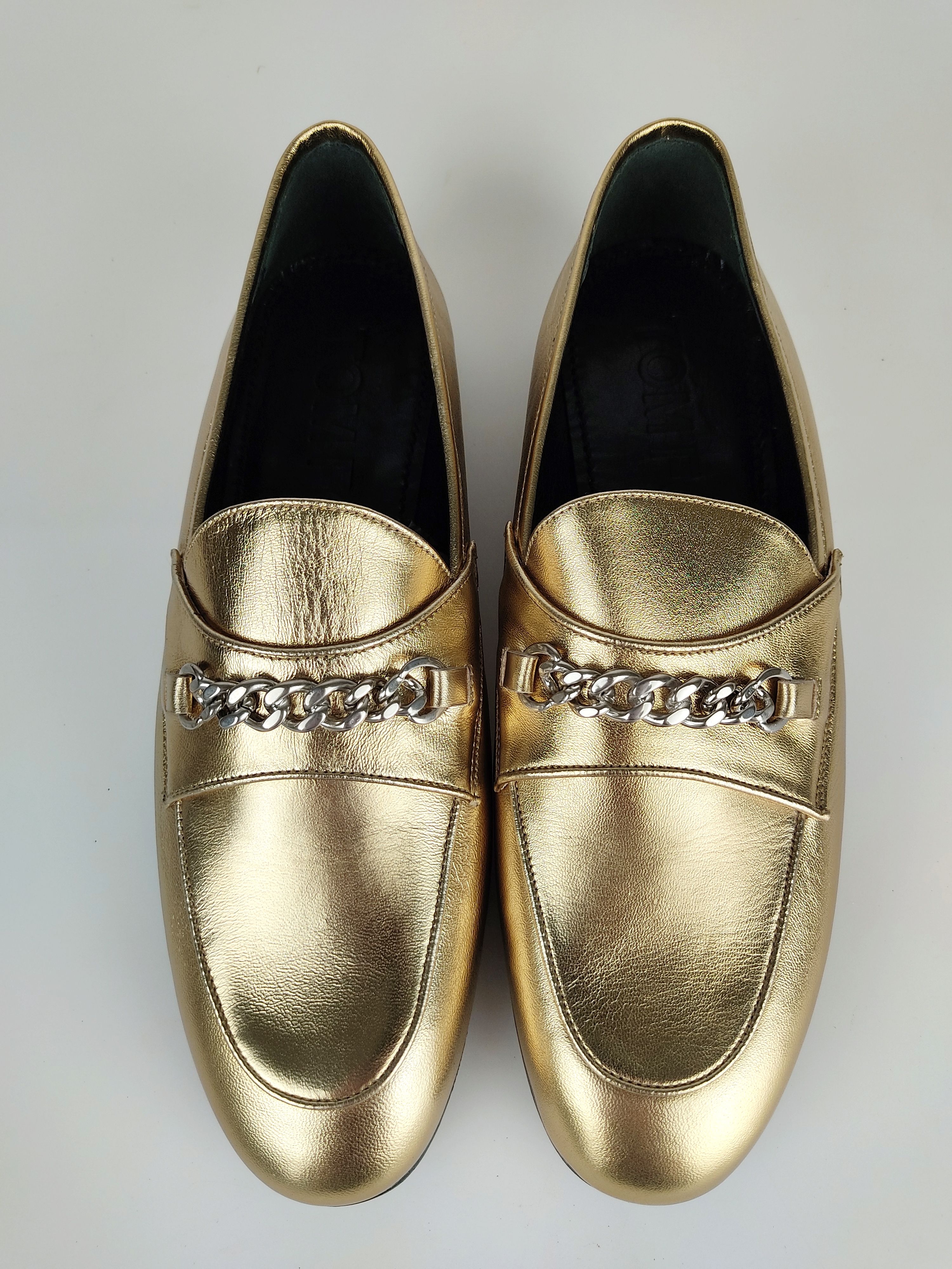 Tom Ford Gold leather chain embellished flat loafers Size 39 Oro