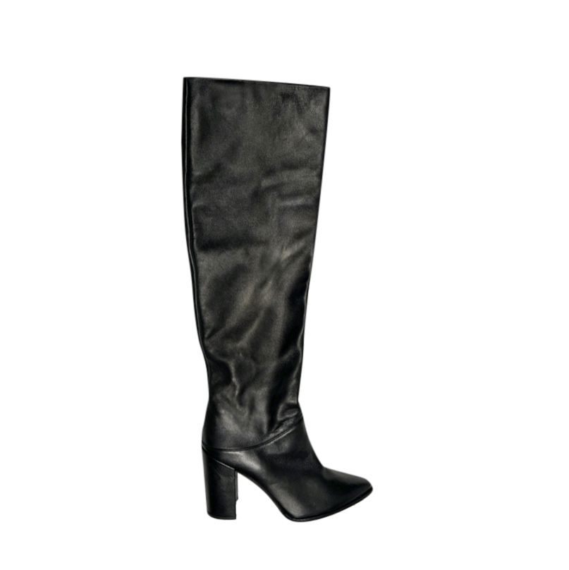 Stuart Weitzman Black Leather Point Toe Knee Boots Size 40