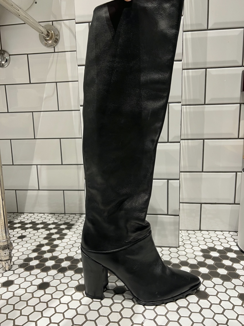 Stuart Weitzman Black Leather Point Toe Knee Boots Size 40