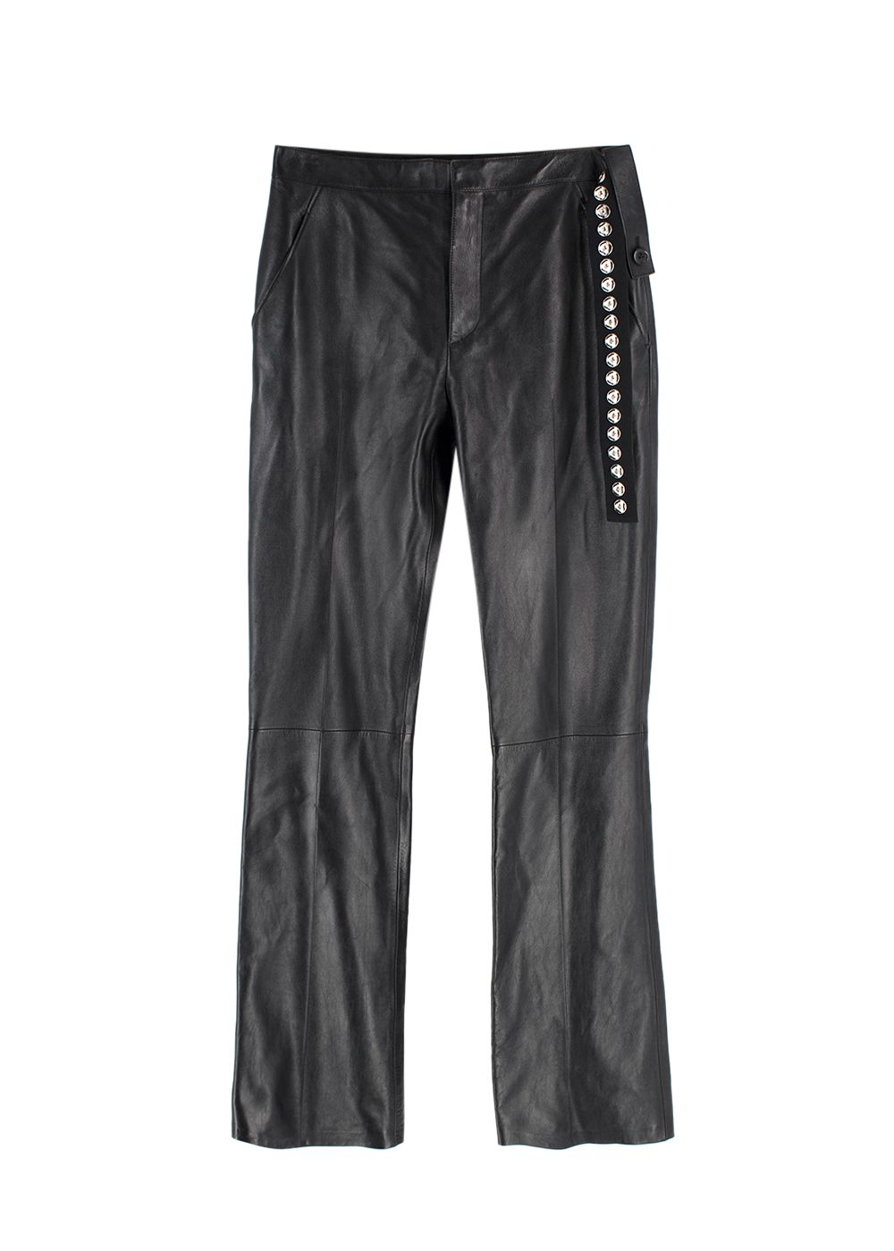 Louis Vuitton Black Kick Flare Leather Trousers with Stud Detail Size S