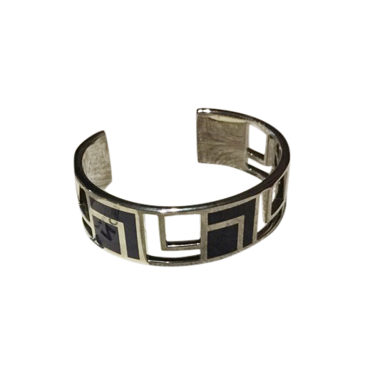 Lancel Art Deco Style Cilver  Black Cuff Size S silver