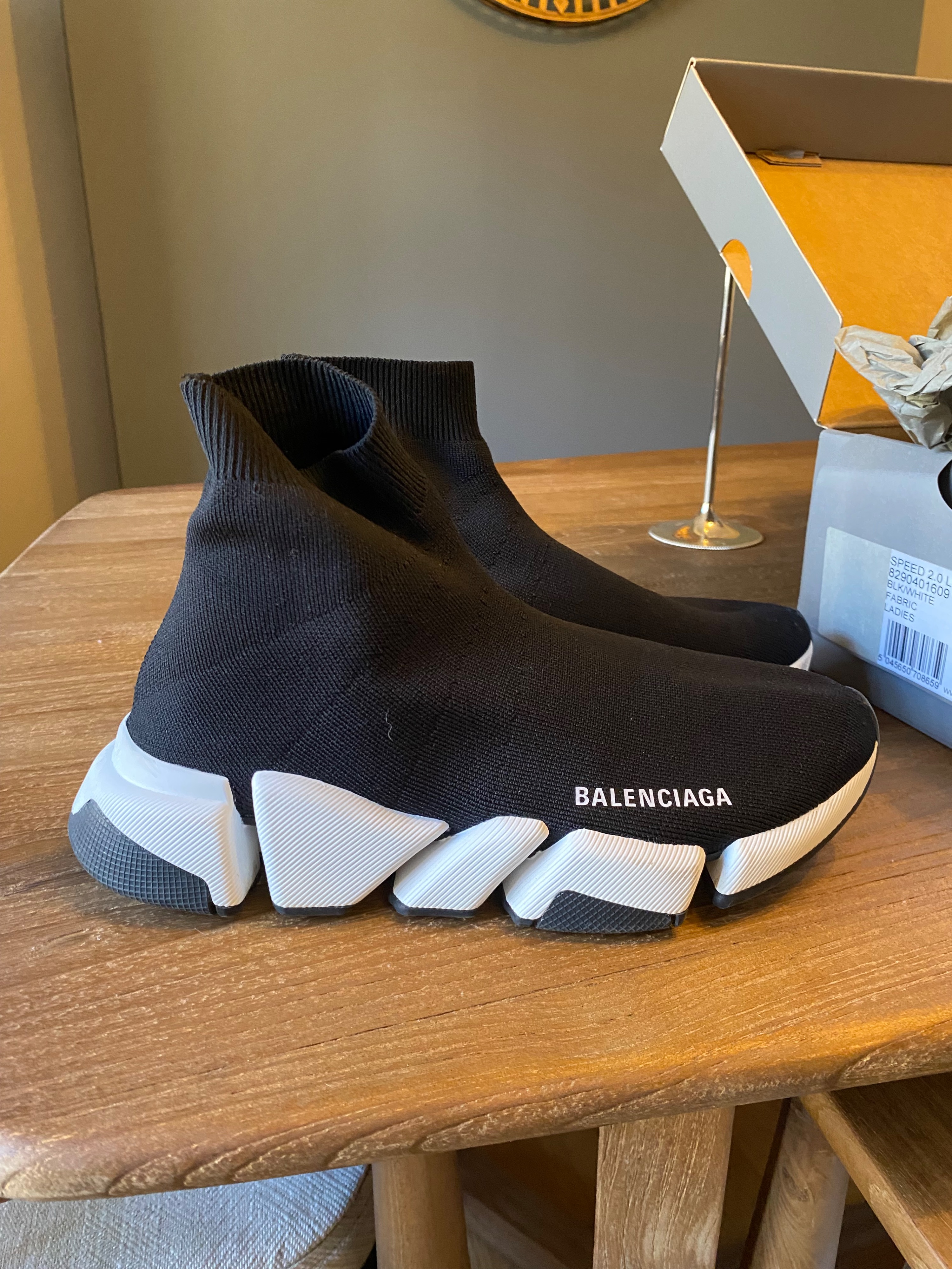 Preowned Balenciaga Black Speed 20 Sock Trainers Size 38 Black and white polyester