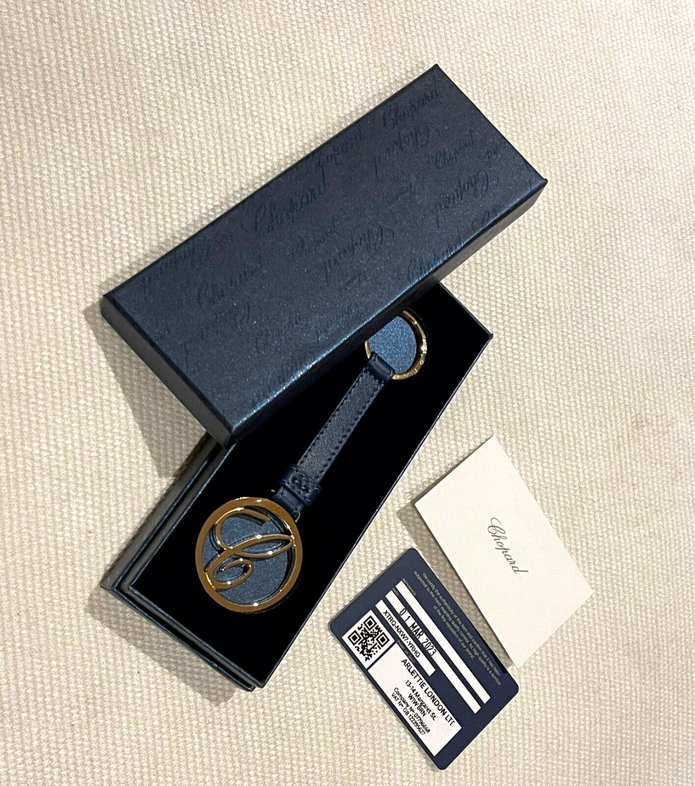 Chopard Navy Porte Cles Key Ring blue leather