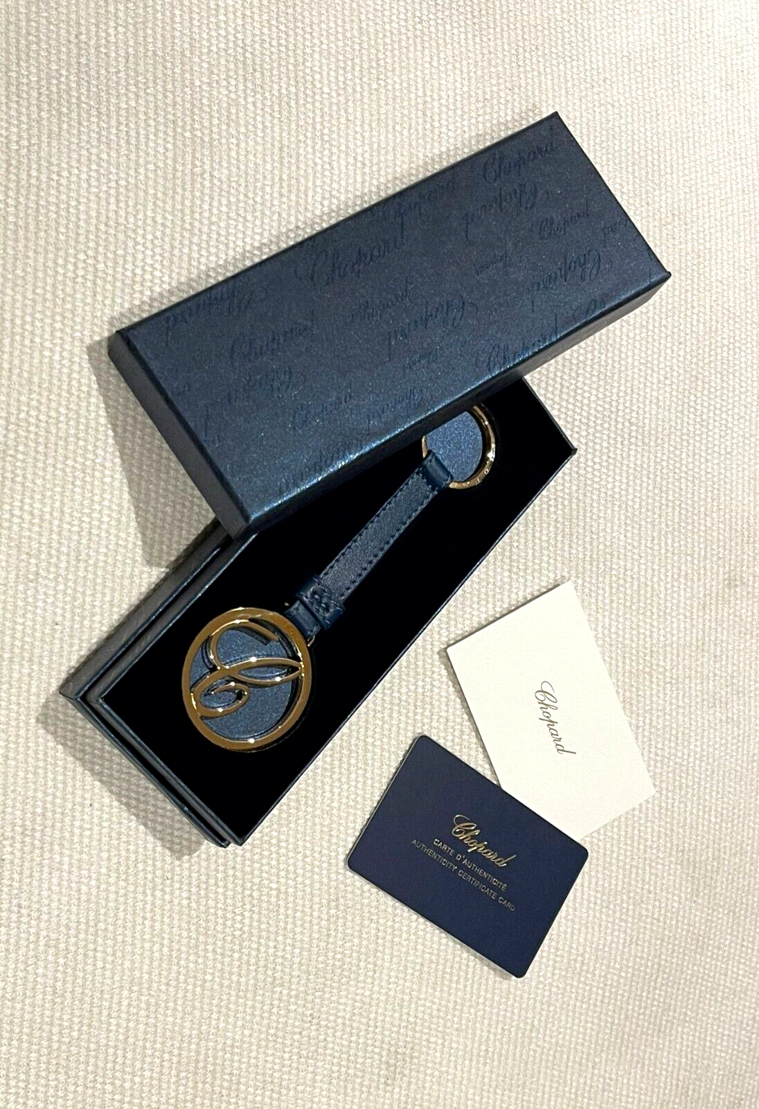 Chopard Navy Porte Cles Key Ring blue leather