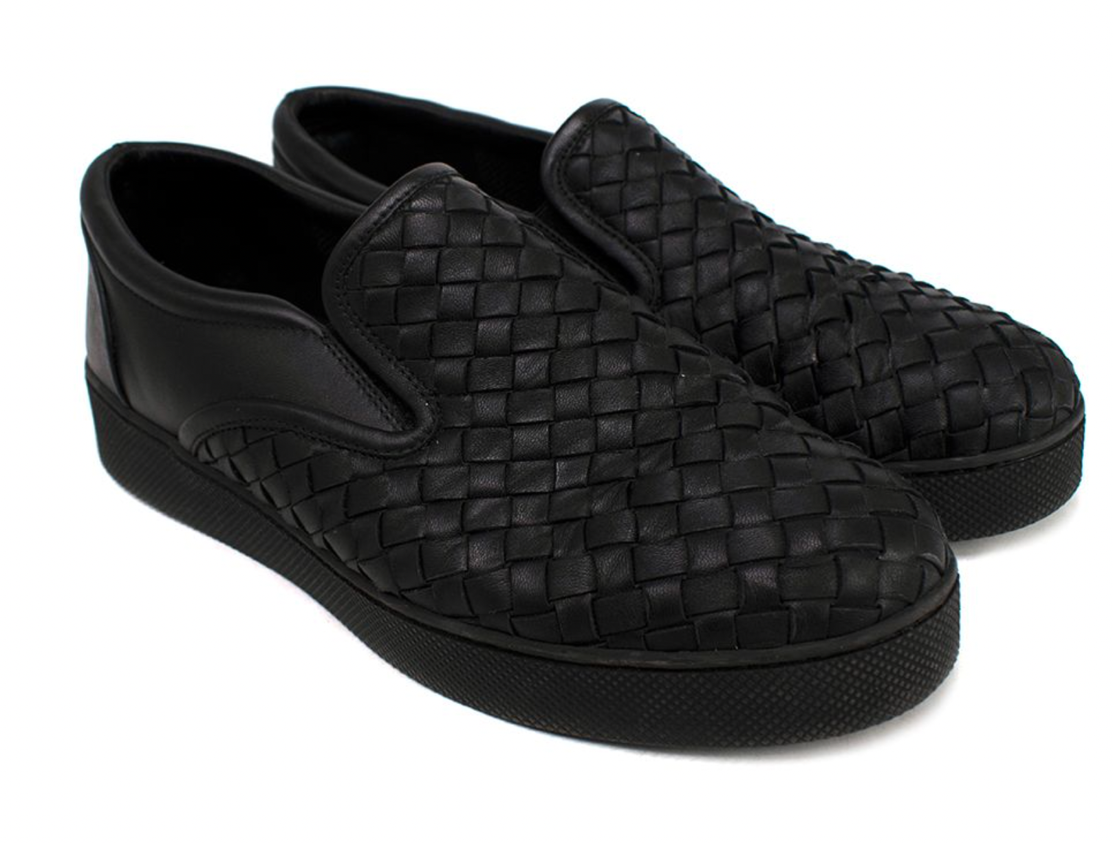 Preowned Bottega Veneta Black Intrecciato Leather Slip On Sneakers Size 40