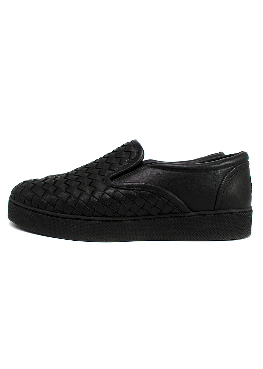 Preowned Bottega Veneta Black Intrecciato Leather Slip On Sneakers Size 40