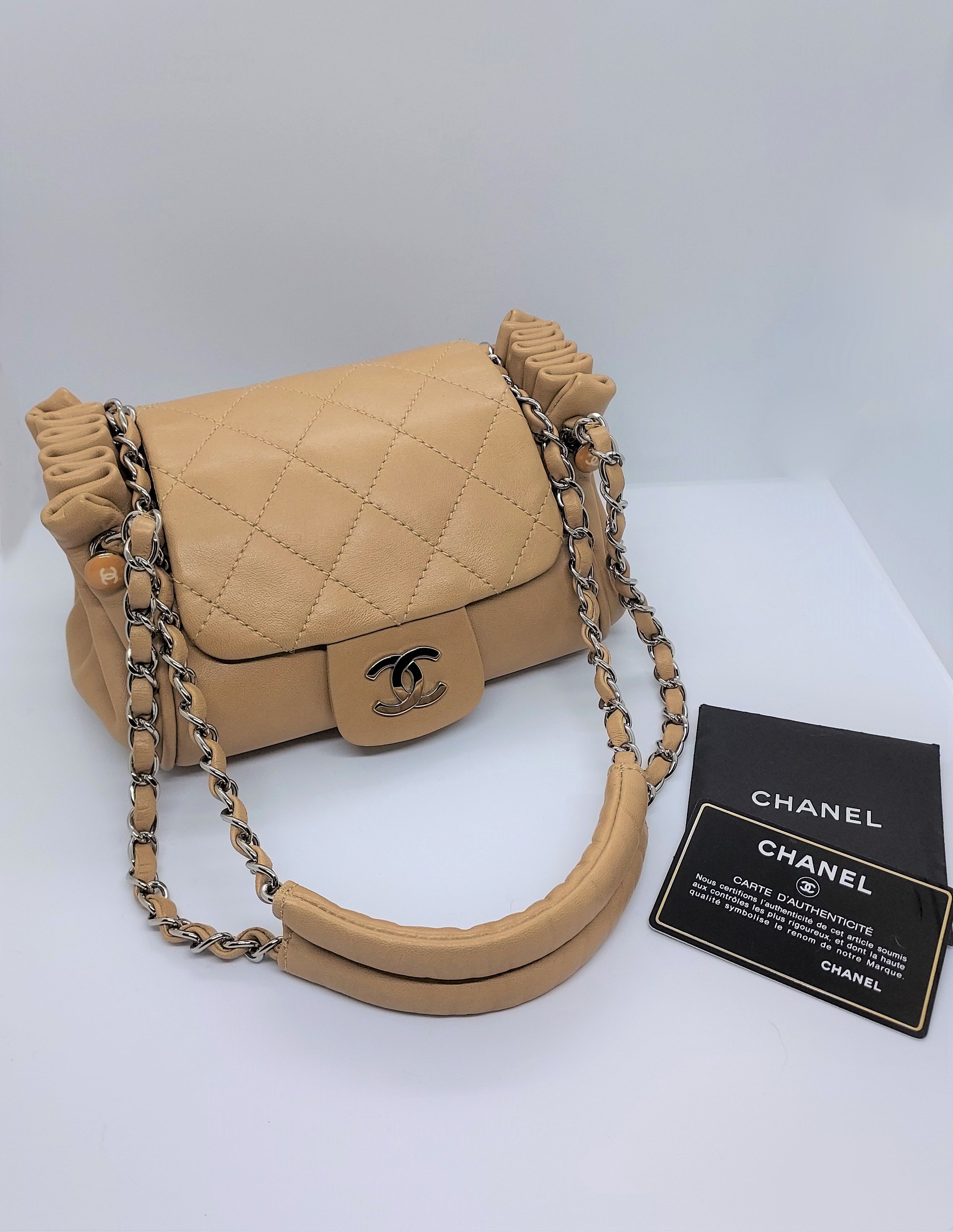 Preowned Chanel Caramel Lambskin Accordion Flap Bag Camel