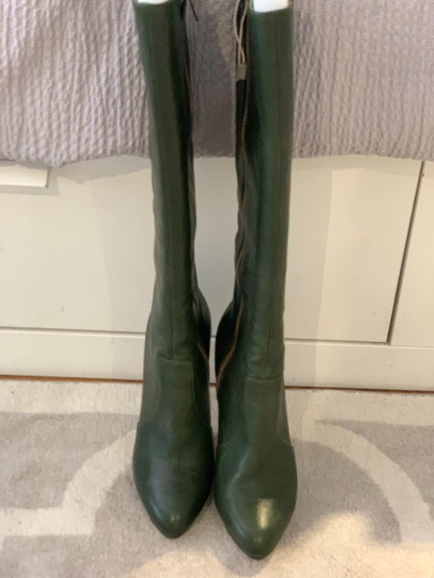 Casadei Bottle Green Leather Knee Boots Size 365